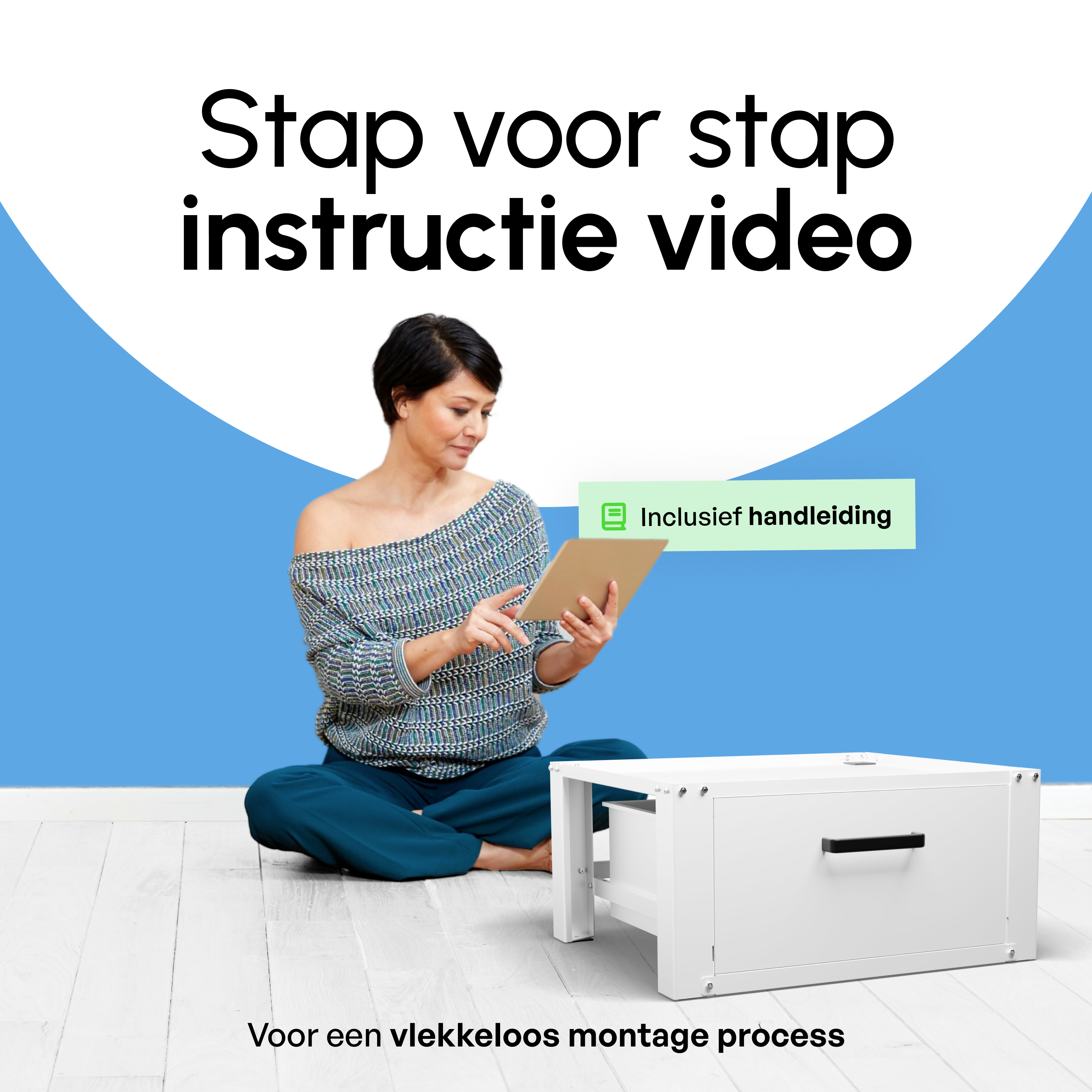 Wasmachine Verhoger Met Opberglade - Wit