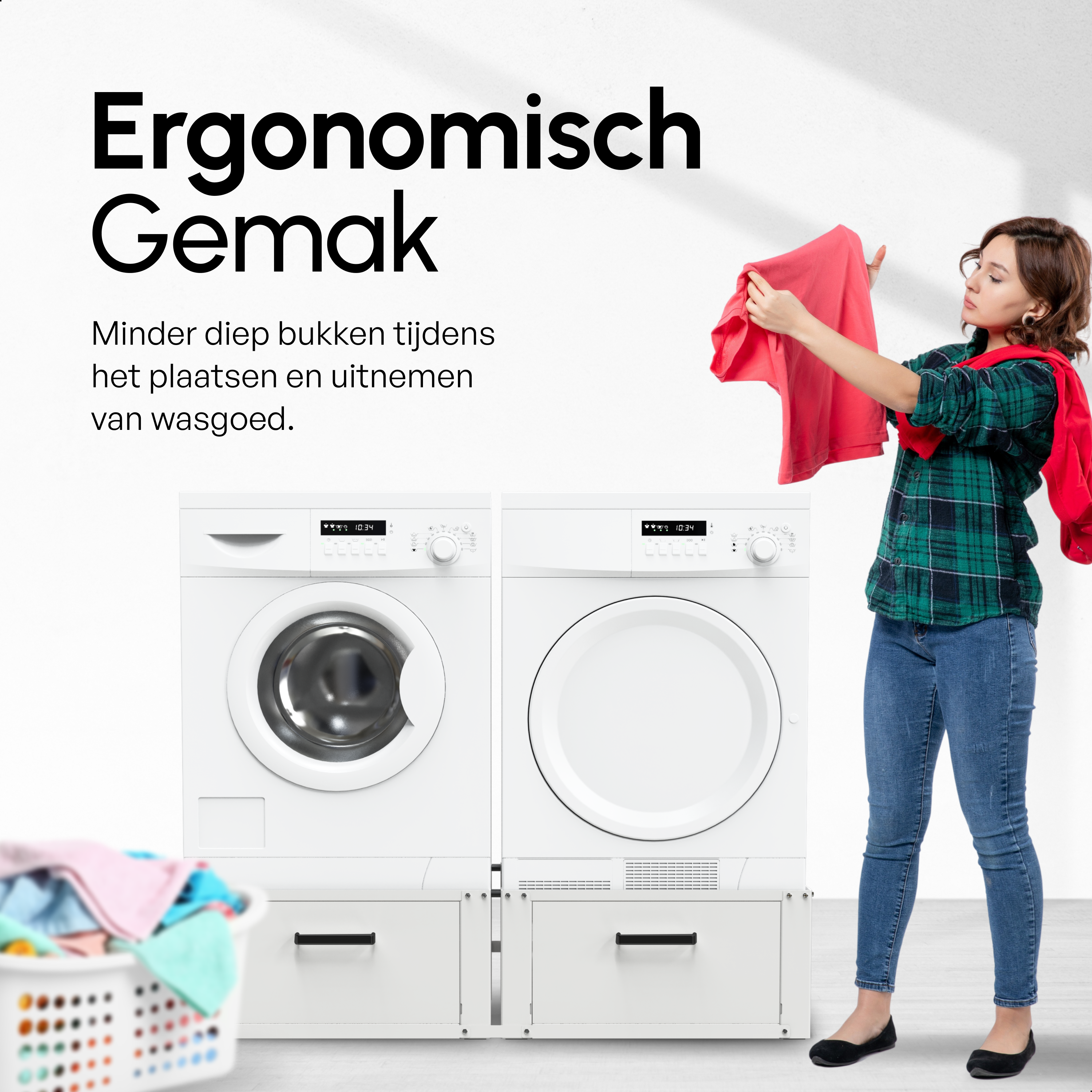 Wasmachine Verhoger - Dubbele Verhoger Met Opberglade - Wit