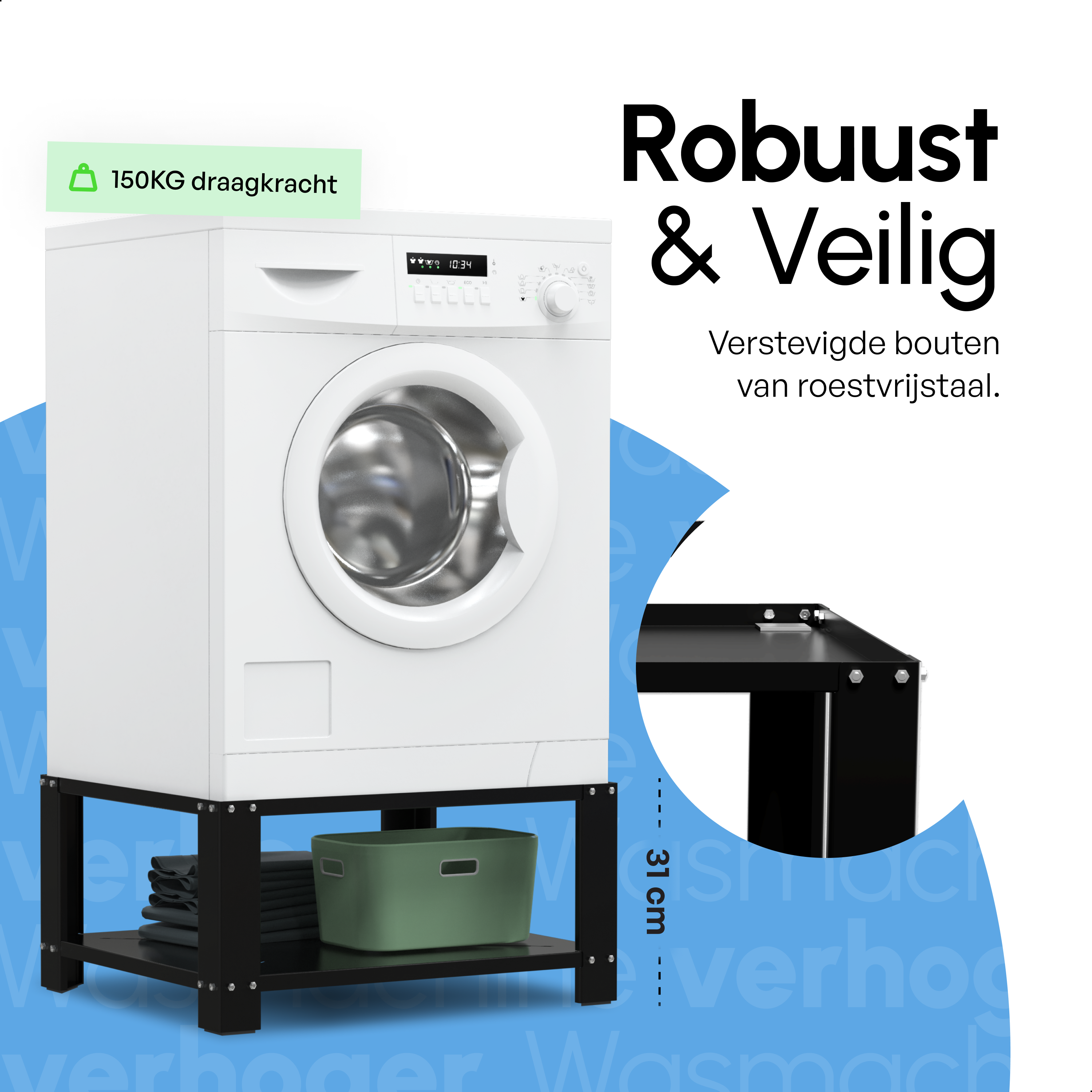Wasmachine Verhoger met Legplank - Zwart