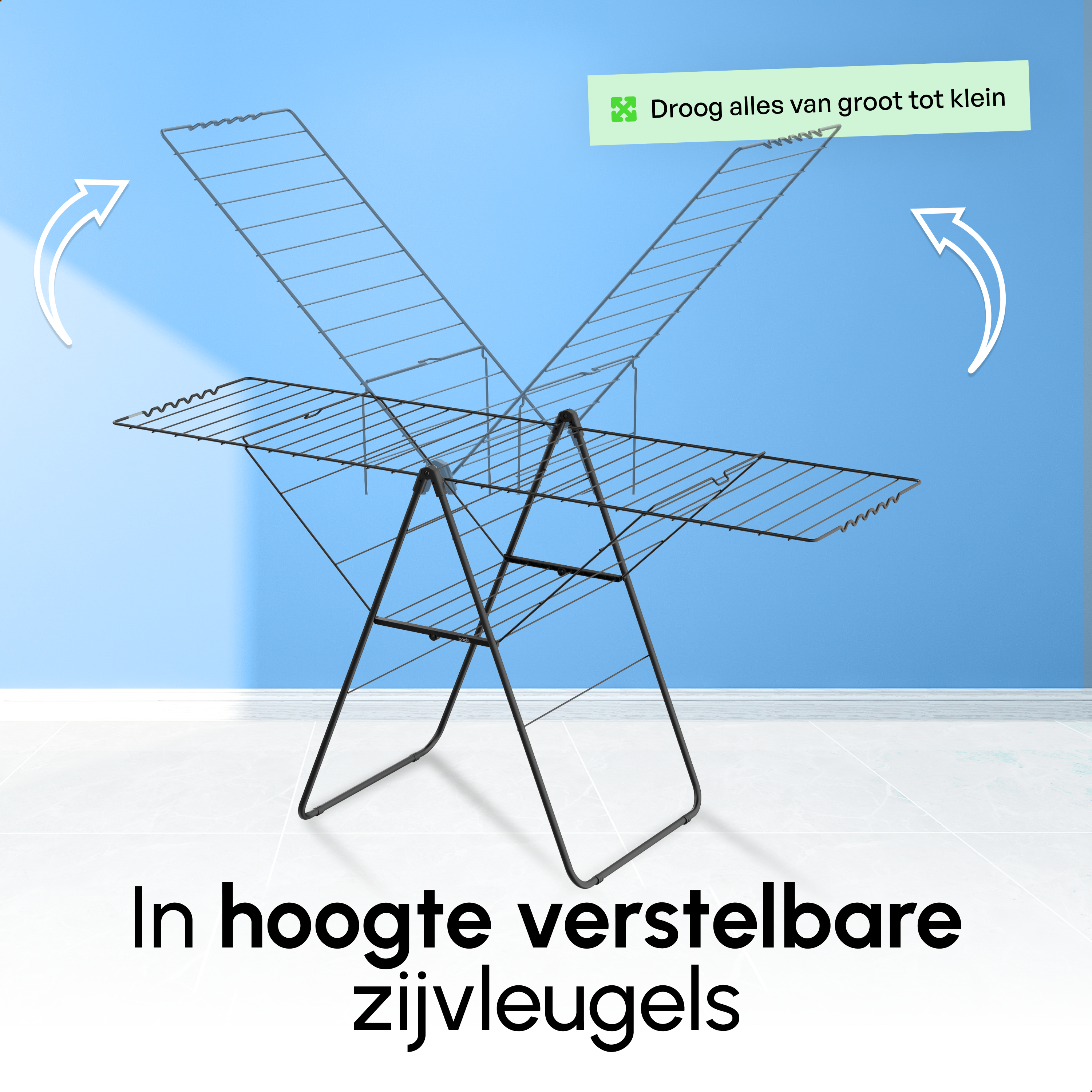 Inklapbaar Droogrek met Zijvleugels - 27m Drooglengte - Zwart
