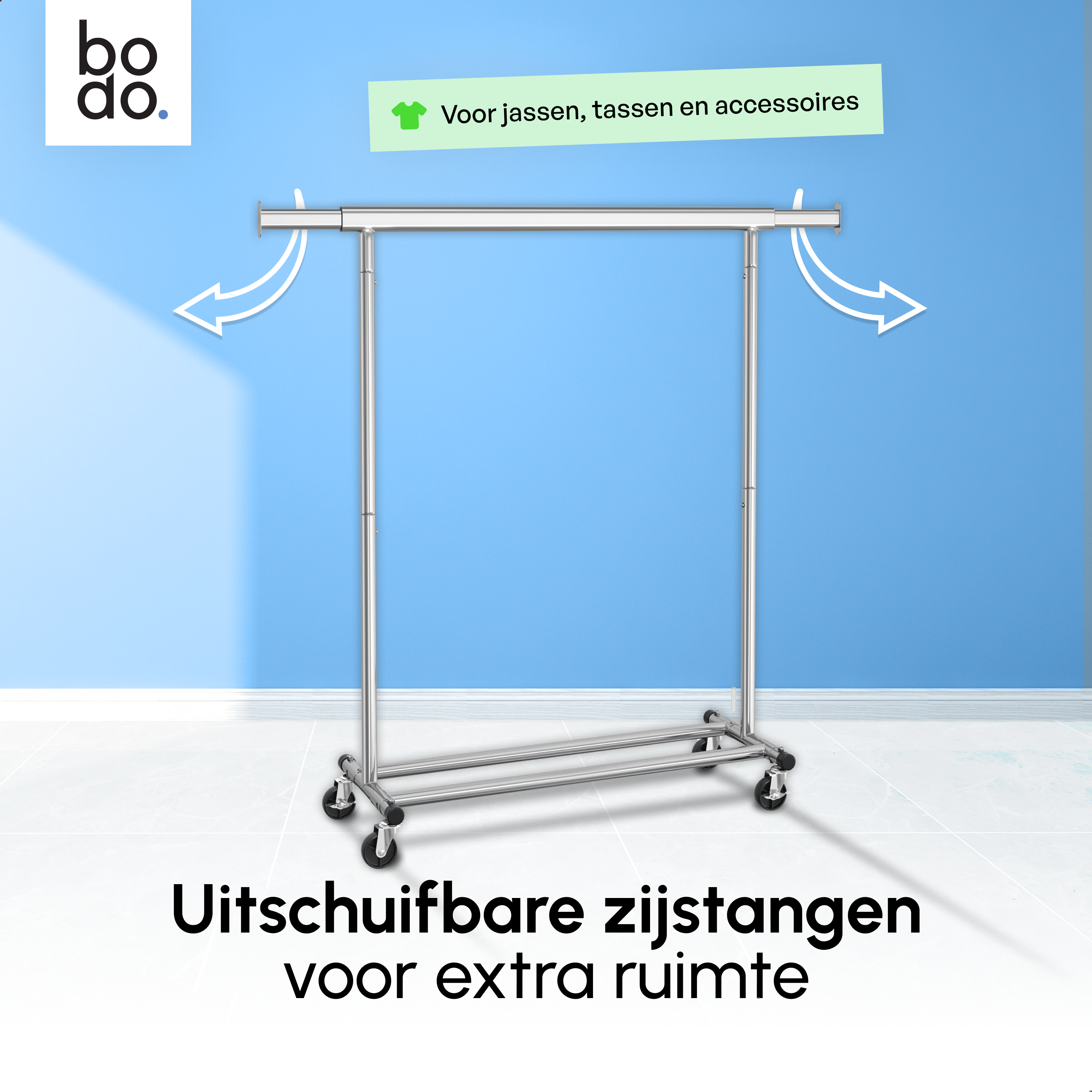 Kledingrek op Wieltjes - Stalen Kledingstang - Opbergruimte - Zilver
