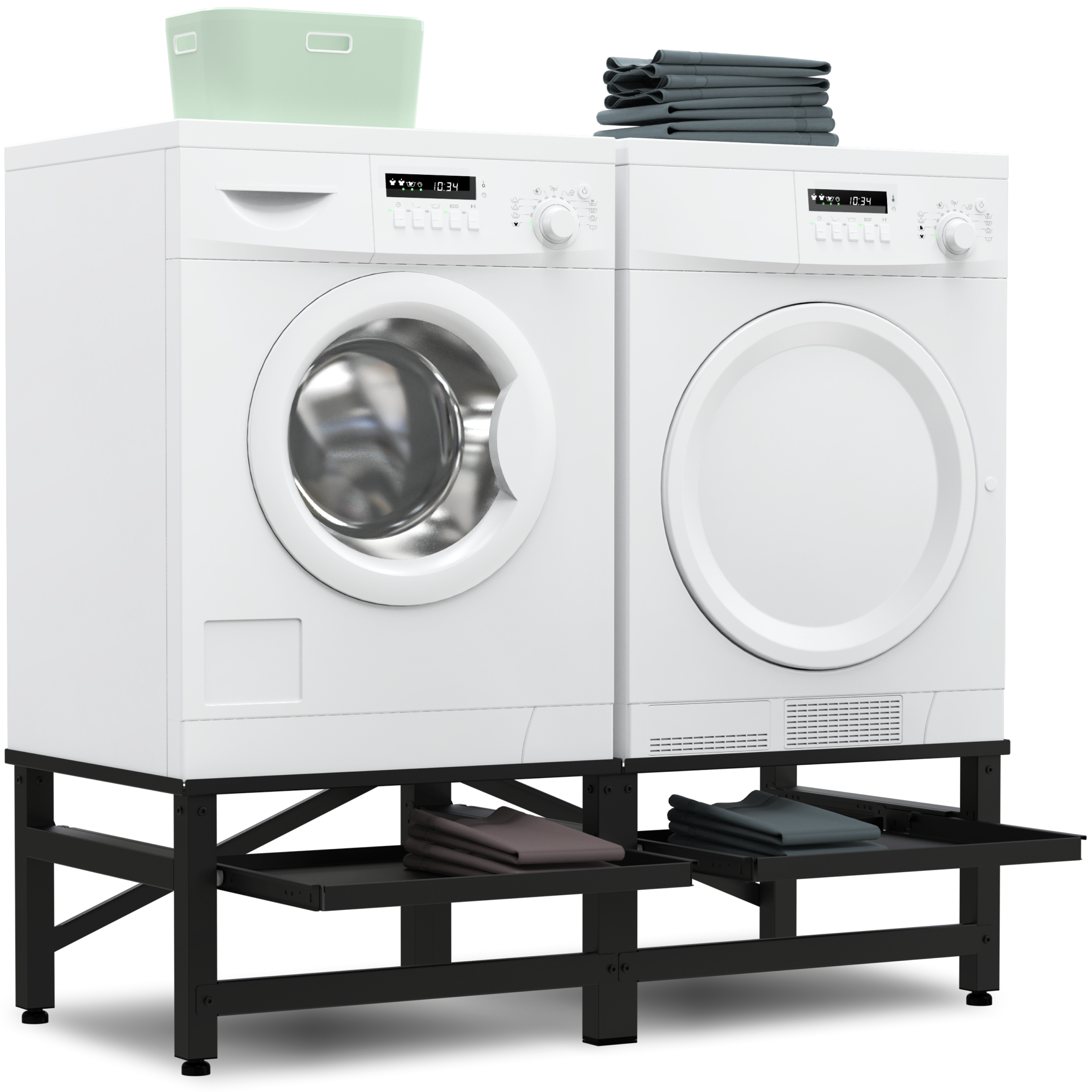 Wasmachine Verhoger - Dubbele Verhoger Met Uitschuifbare plank - Zwart