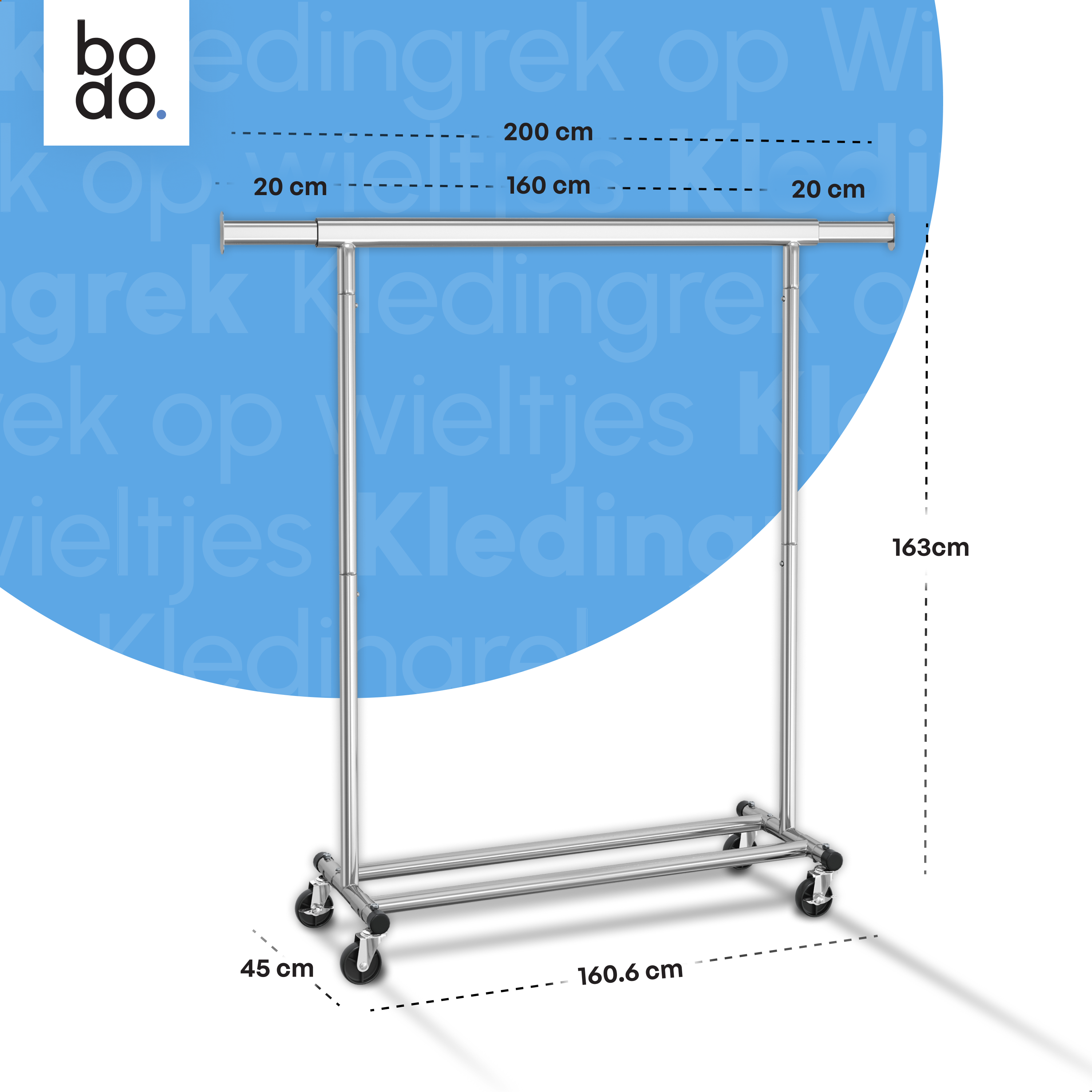 Kledingrek op Wieltjes - Stalen Kledingstang - Opbergruimte - Zilver