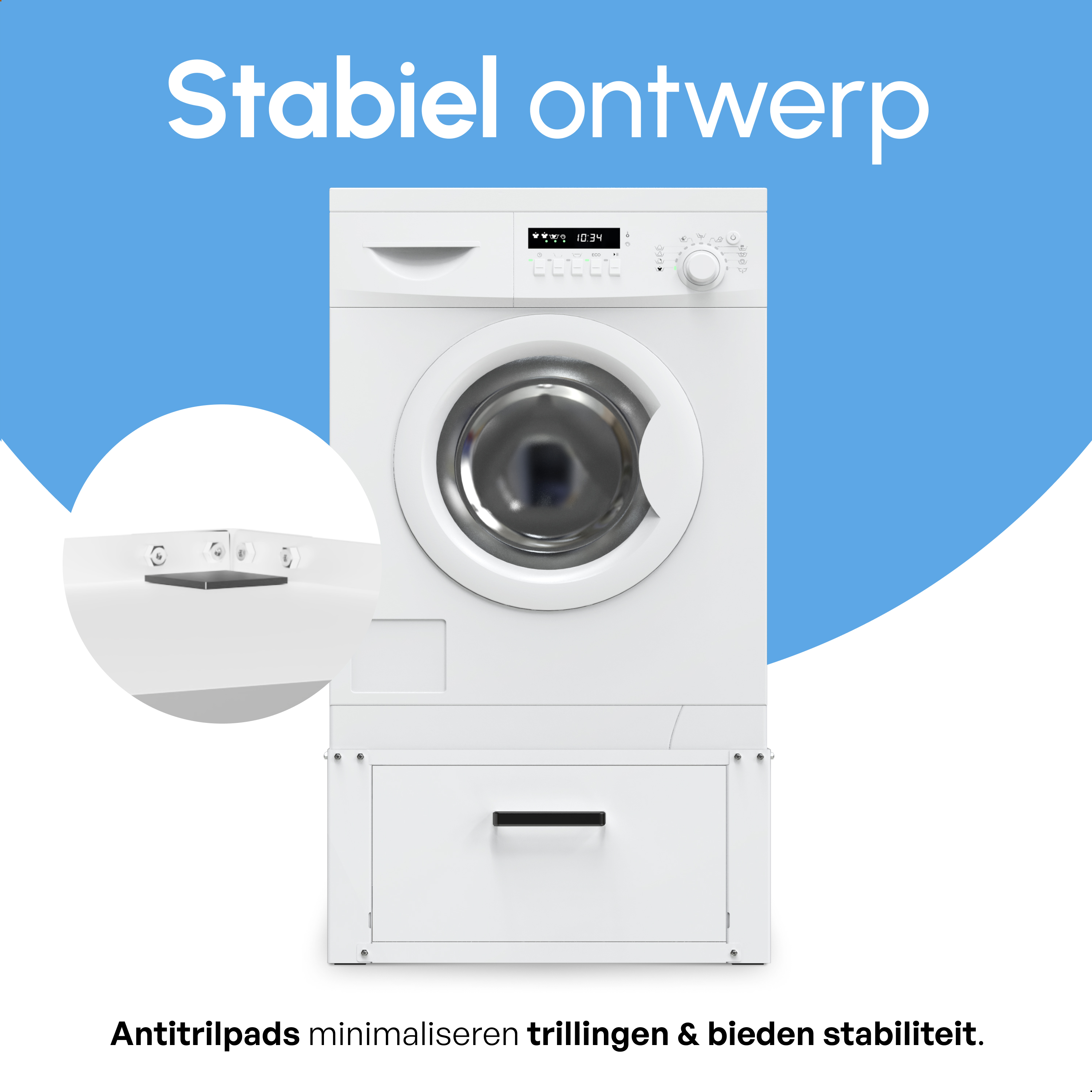 Wasmachine Verhoger Met Opberglade - Wit