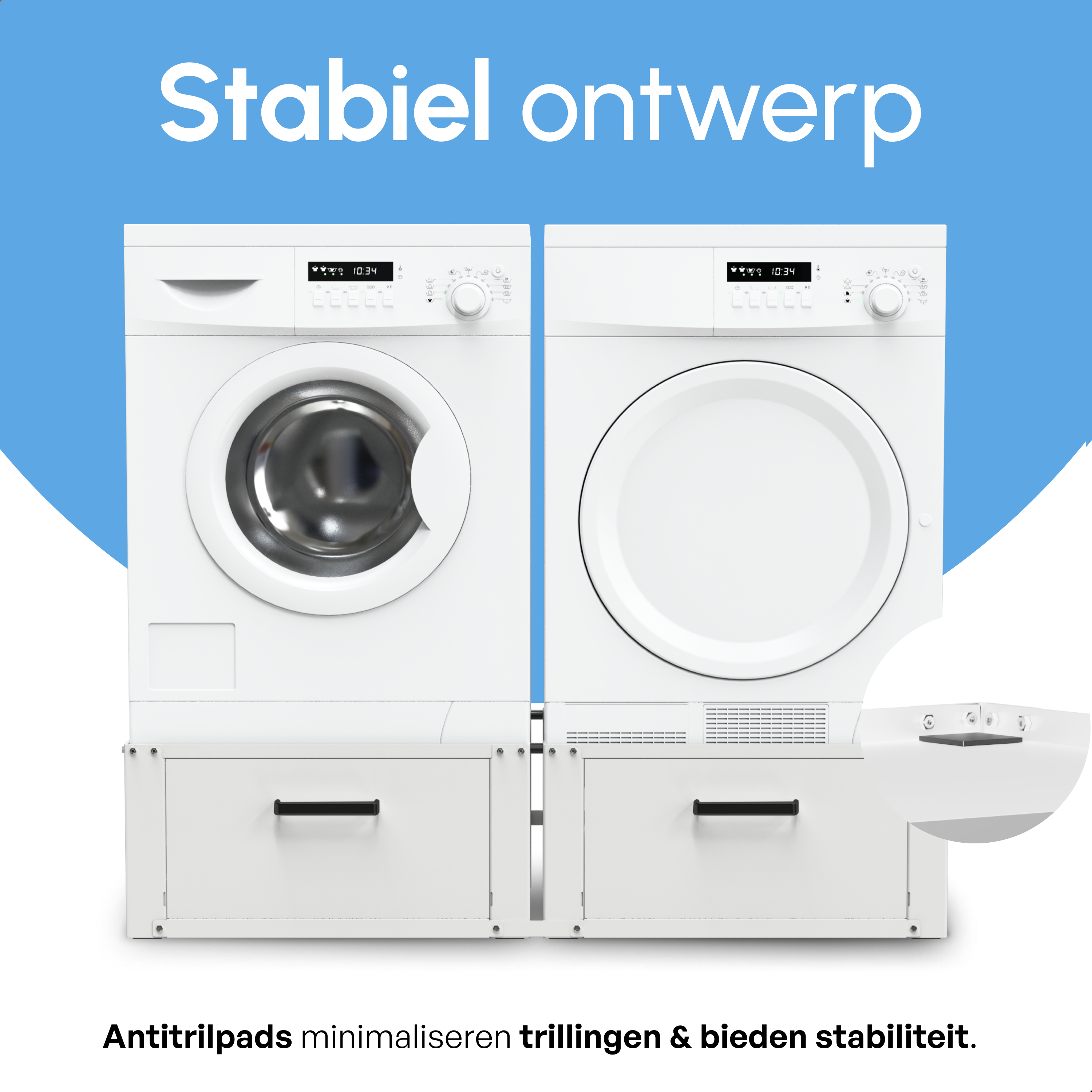Wasmachine Verhoger - Dubbele Verhoger Met Opberglade - Wit