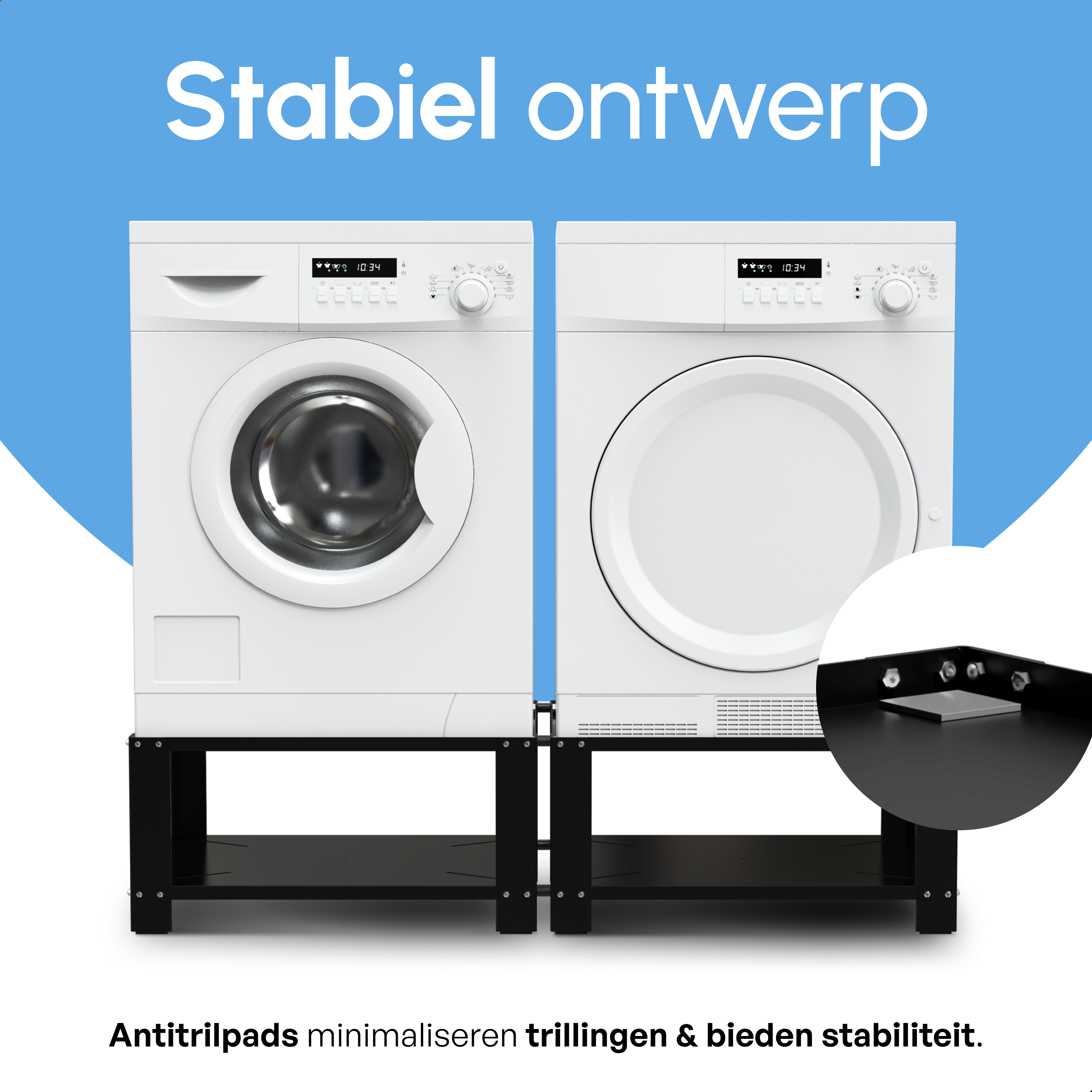 Wasmachine Verhoger - Dubbele Verhoger Met Legplank - Zwart