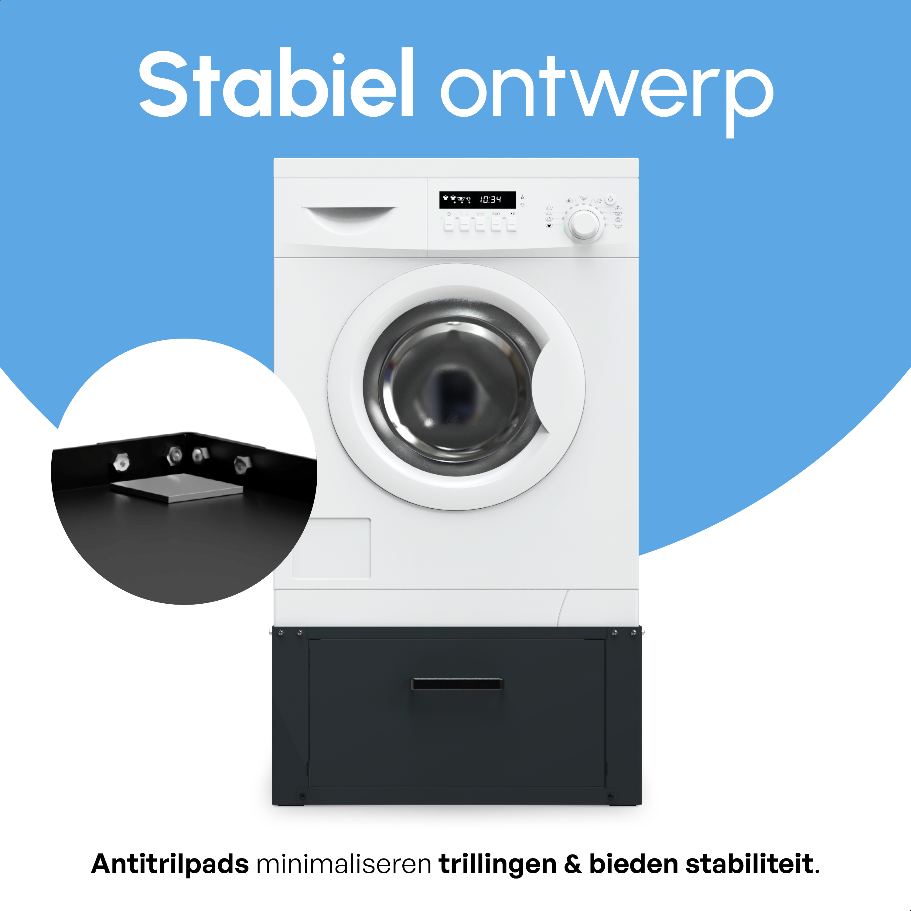 Wasmachine Verhoger Met Opberglade - Zwart