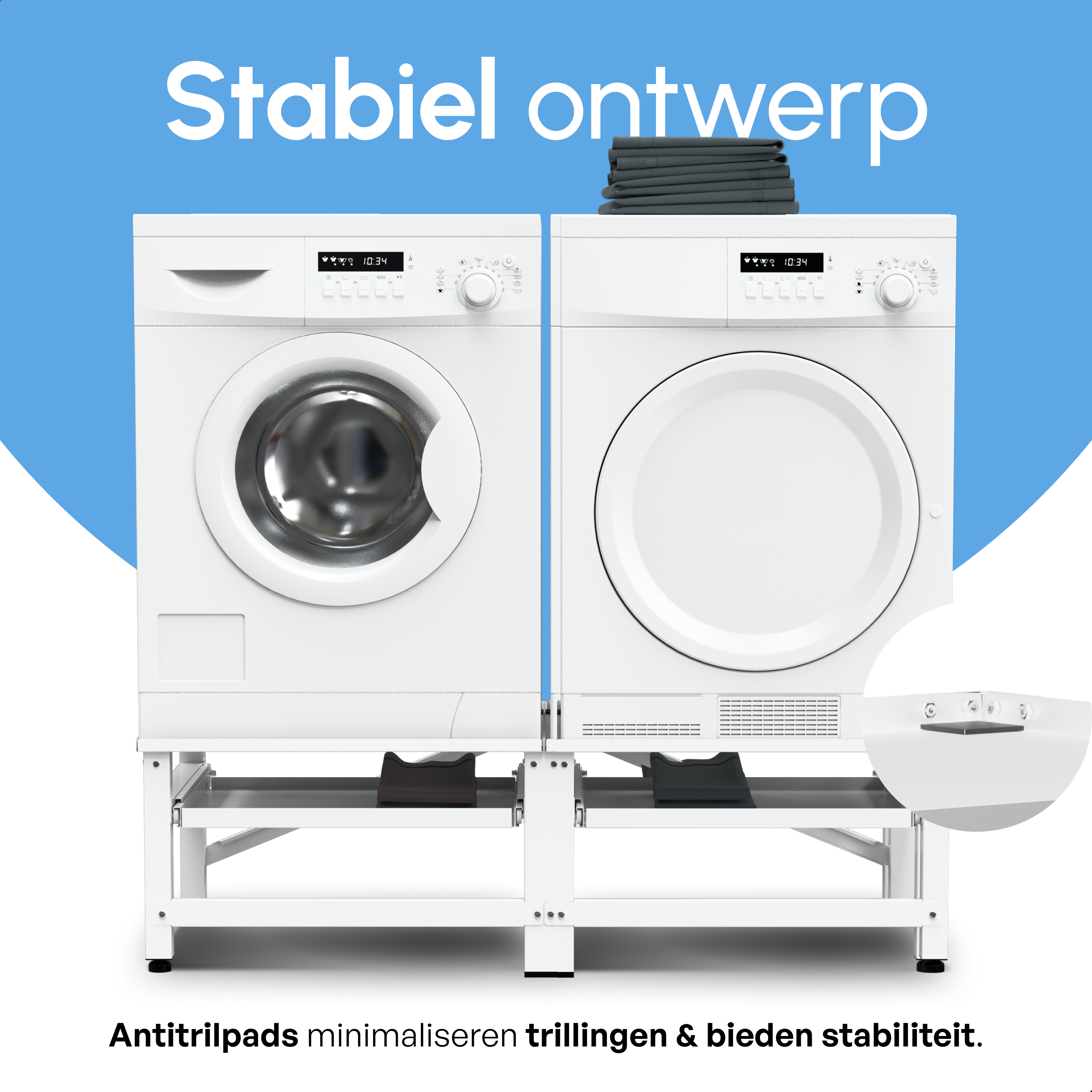 Wasmachine Verhoger - Dubbele Verhoger Met Uitschuifbare plank - Wit