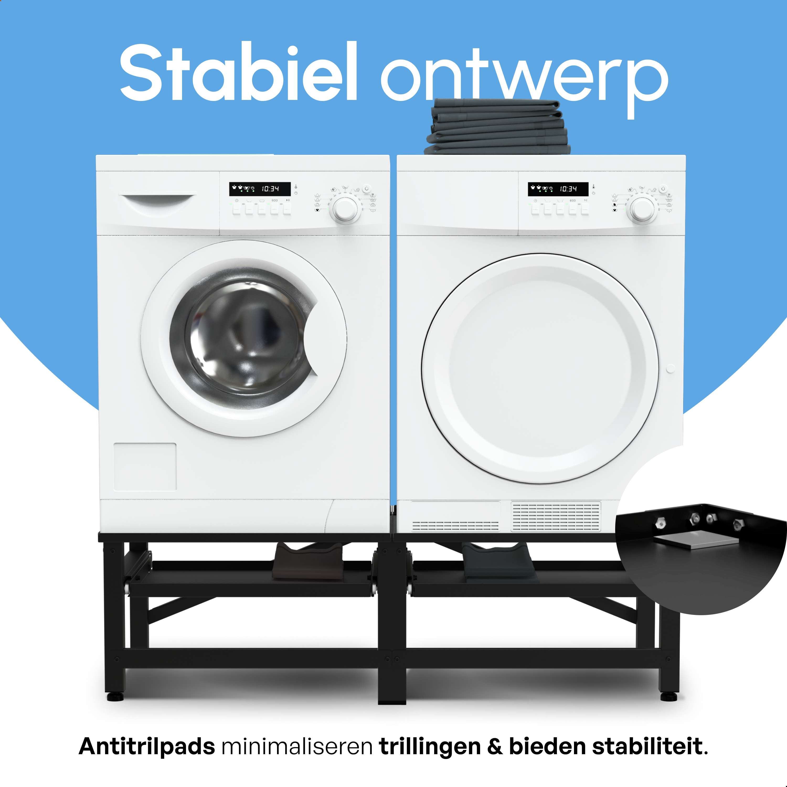 Wasmachine Verhoger - Dubbele Verhoger Met Uitschuifbare plank - Zwart