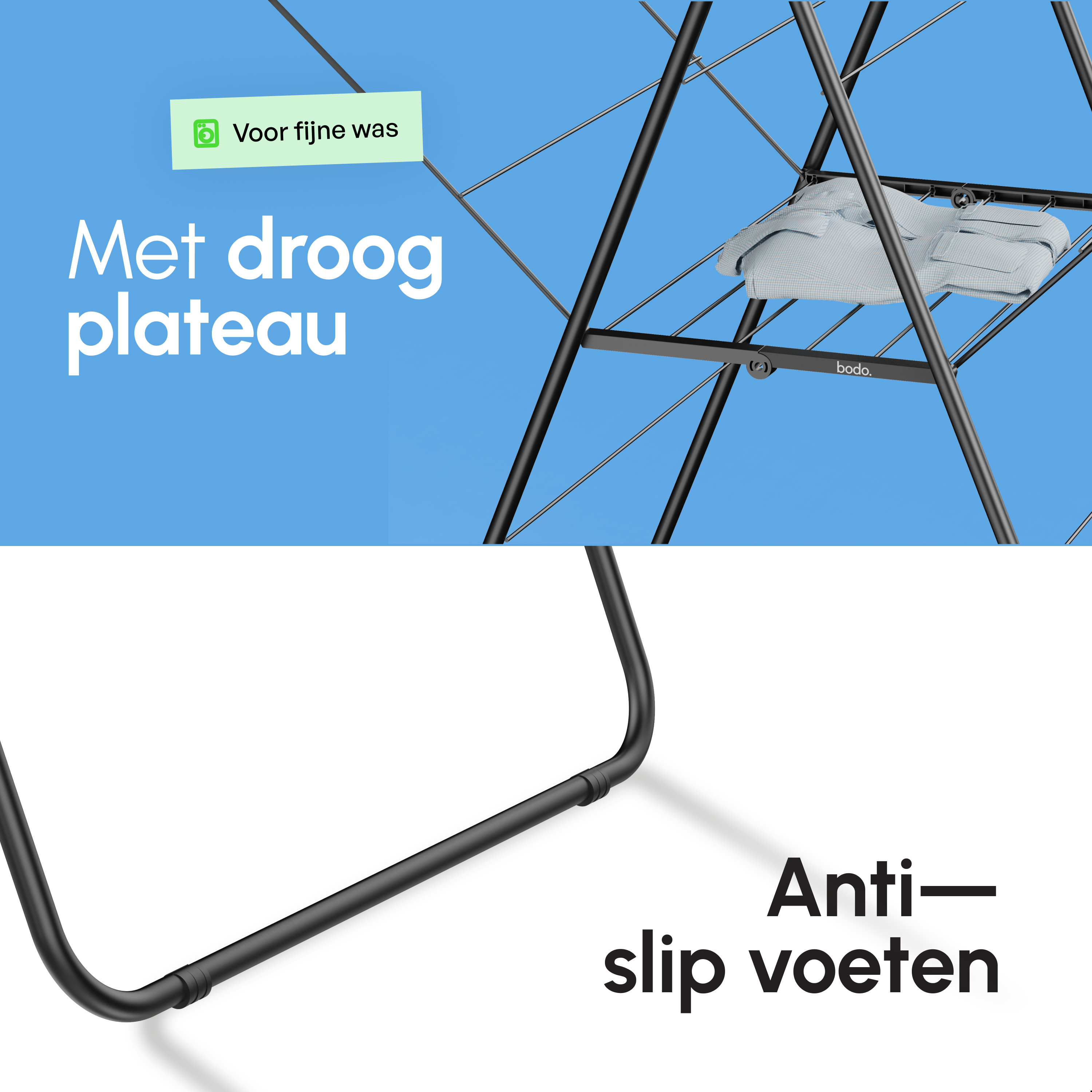 Inklapbaar Droogrek met Zijvleugels - 27m Drooglengte - Zwart