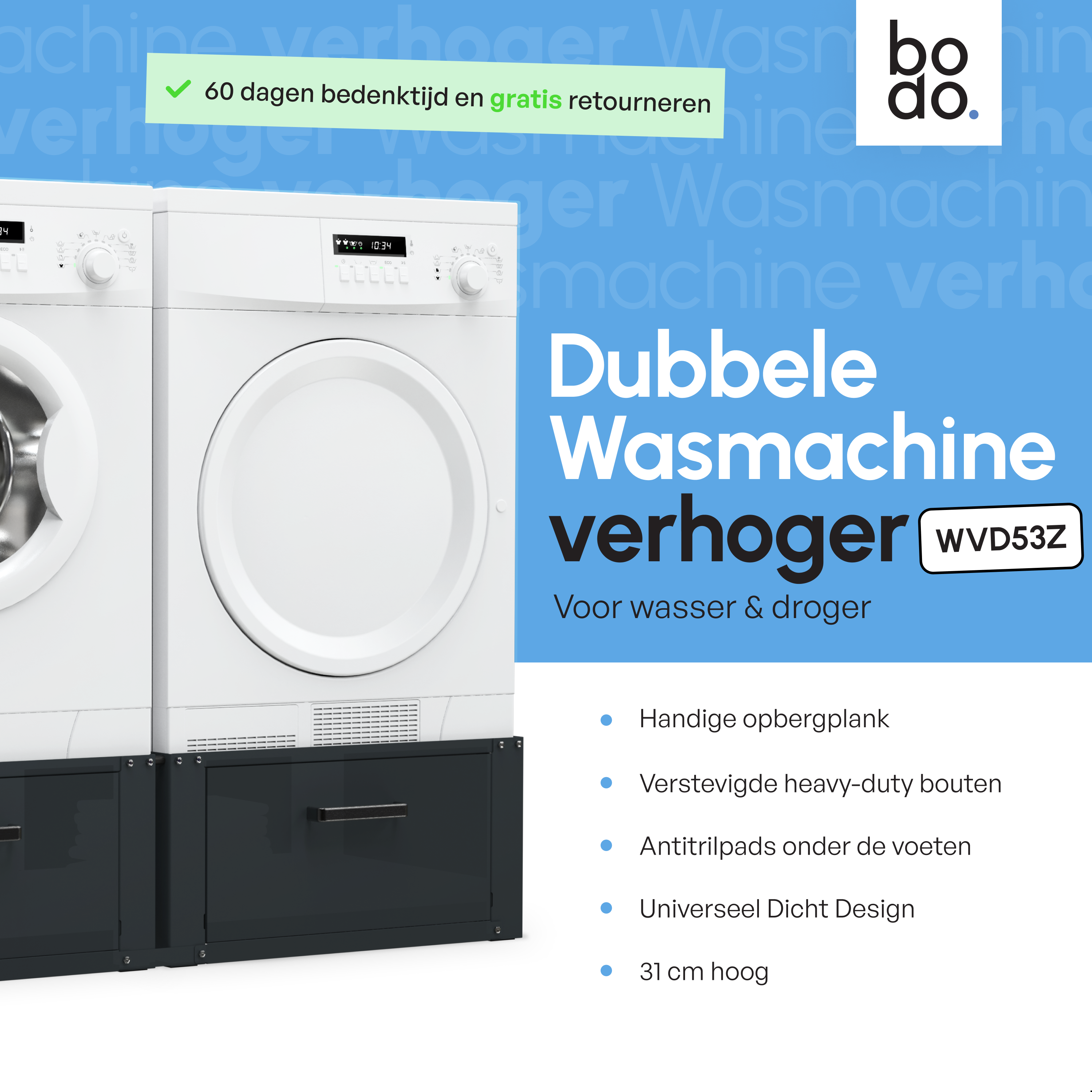 Wasmachine Verhoger - Dubbele Verhoger Met Opberglade - Zwart