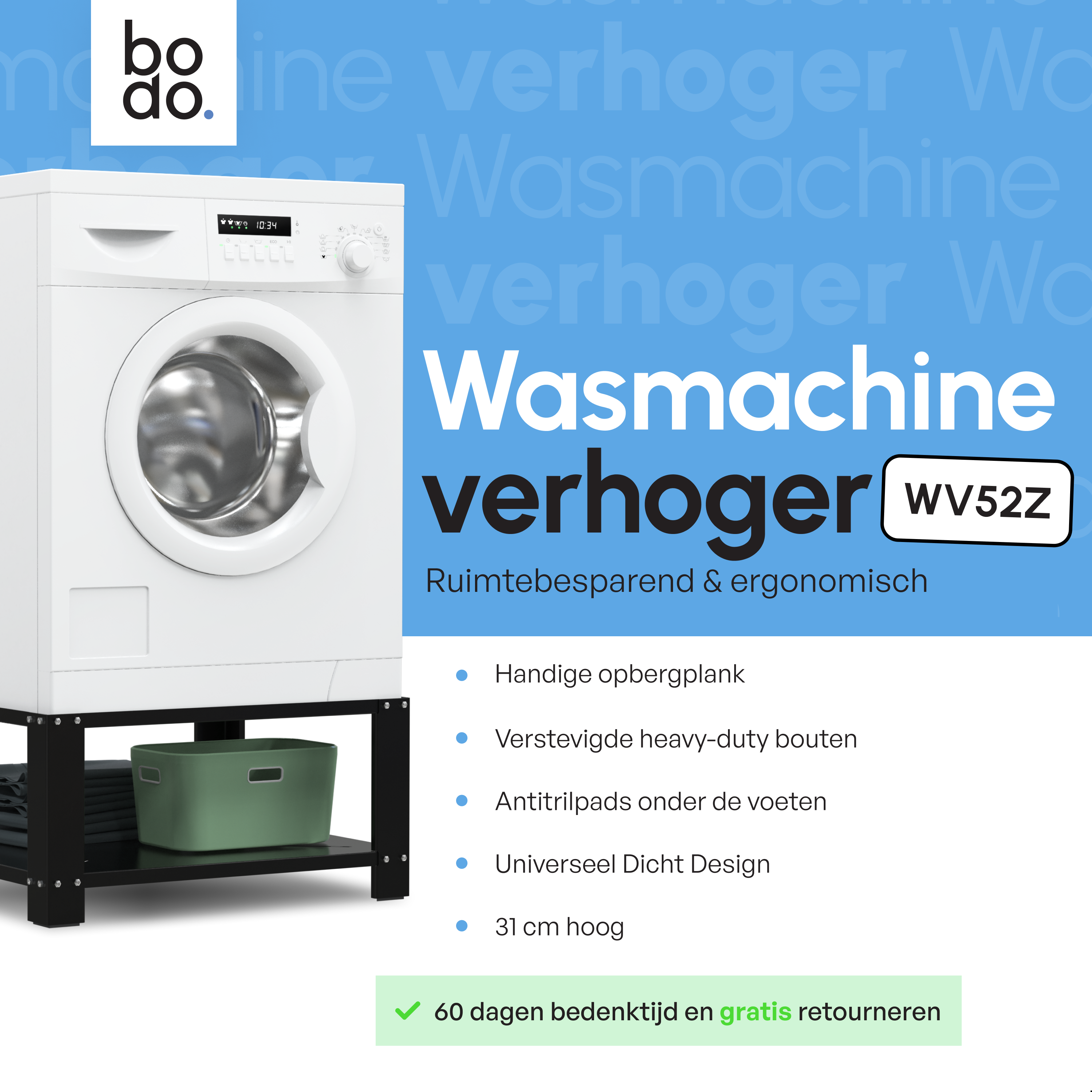 Wasmachine Verhoger met Legplank - Zwart