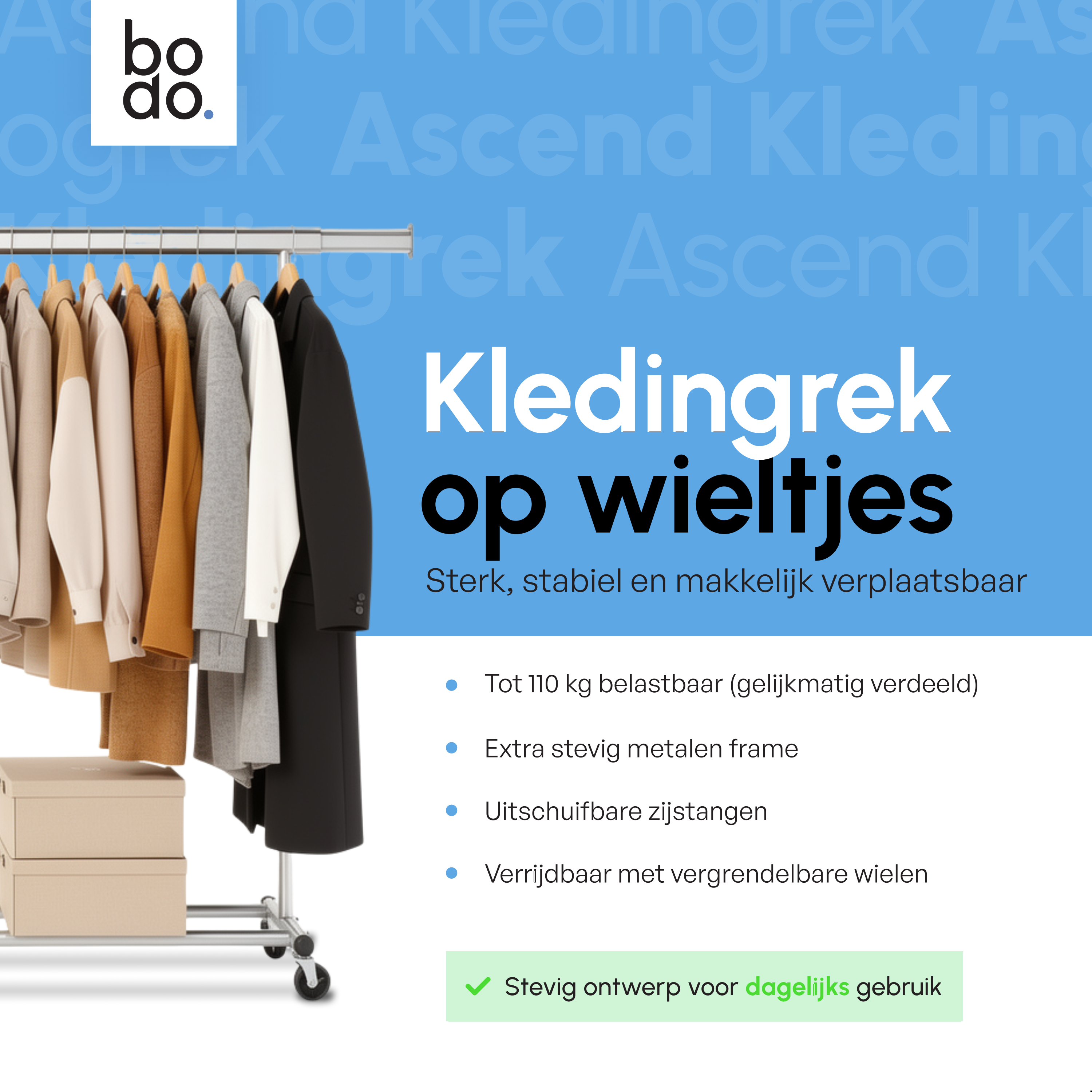 Kledingrek op Wieltjes - Stalen Kledingstang - Opbergruimte - Zilver