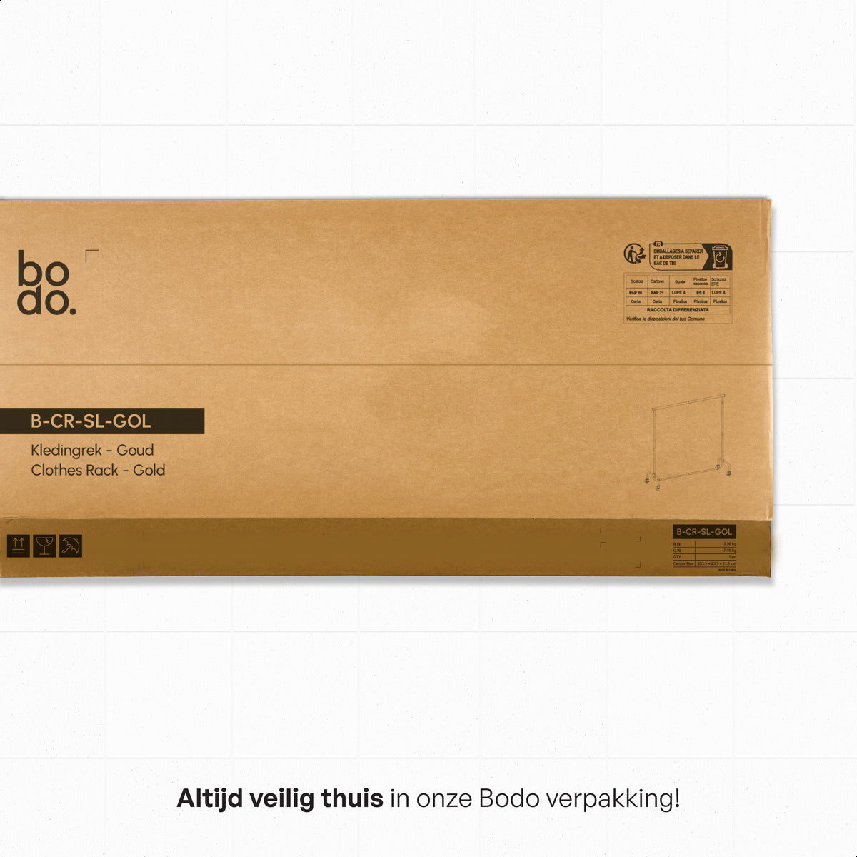 Kledingrek op Wieltjes - Extra Breed - Stalen Kledingstang - Goud