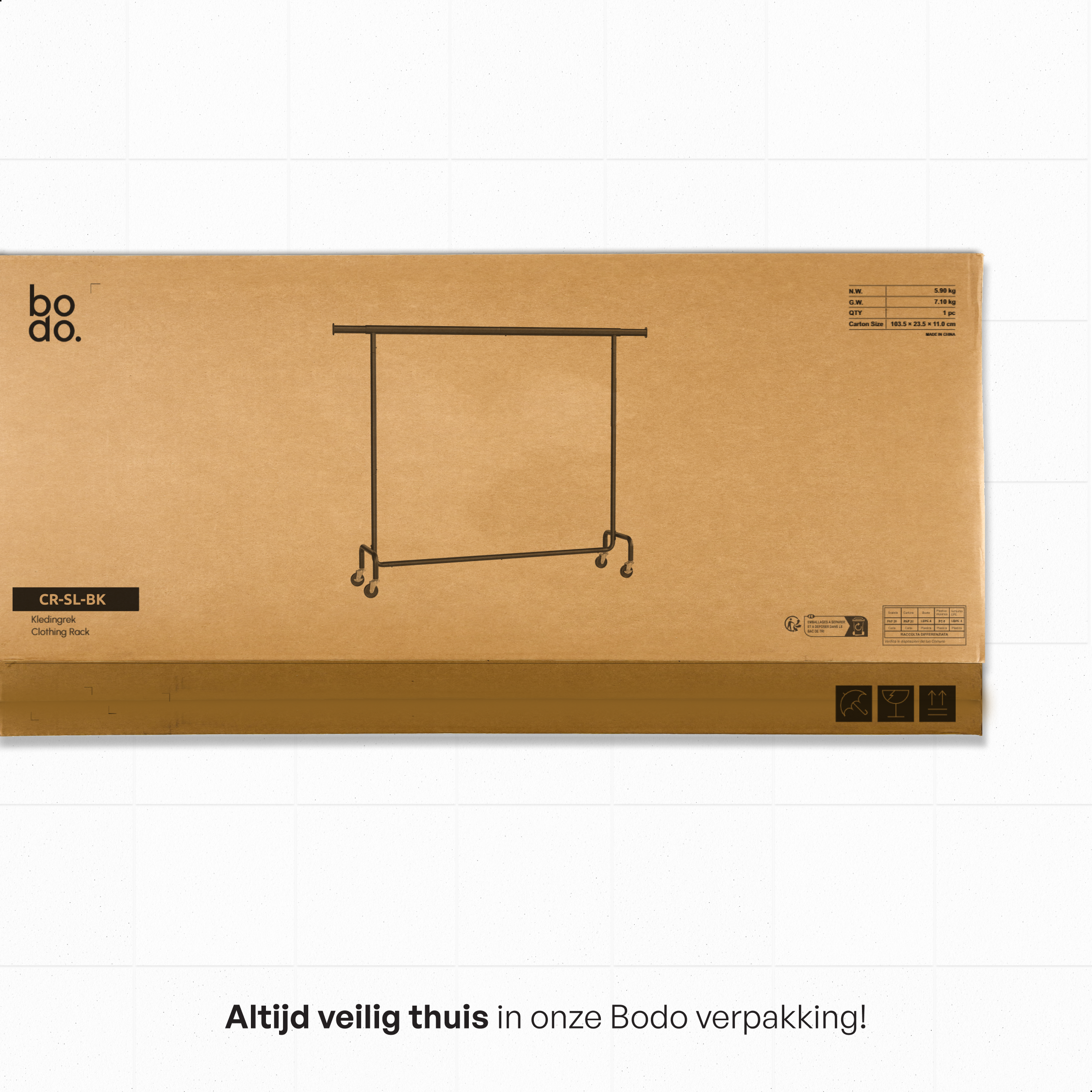 Kledingrek op Wieltjes - Extra Breed - Stalen Kledingstang - Zwart