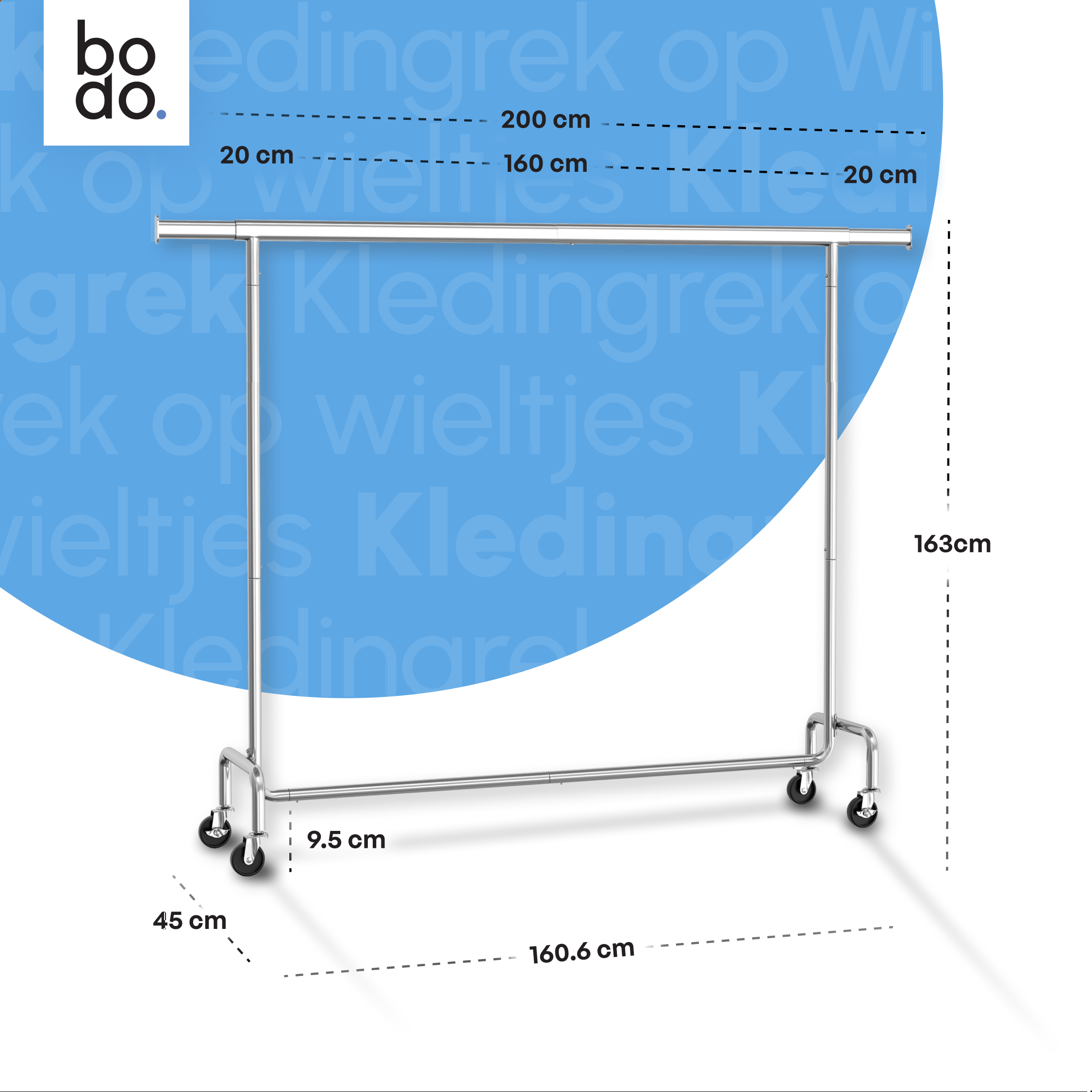Kledingrek op Wieltjes - Extra Breed - Stalen Kledingstang - Zilver