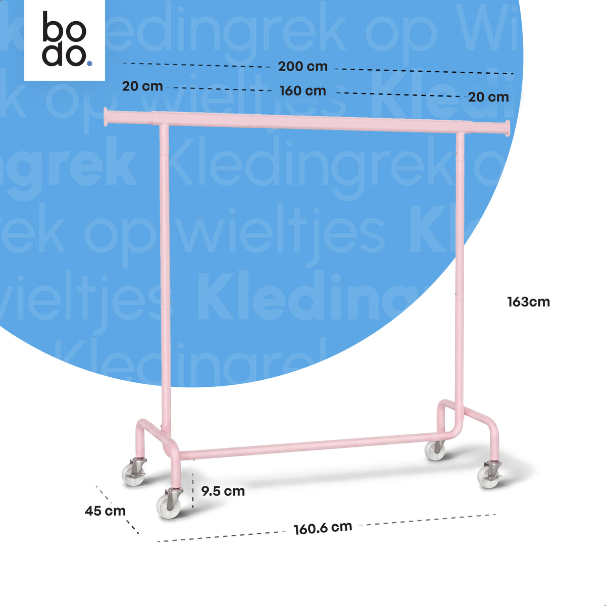 Kledingrek op Wieltjes - Stalen Kledingstang - 110 kg - Roze