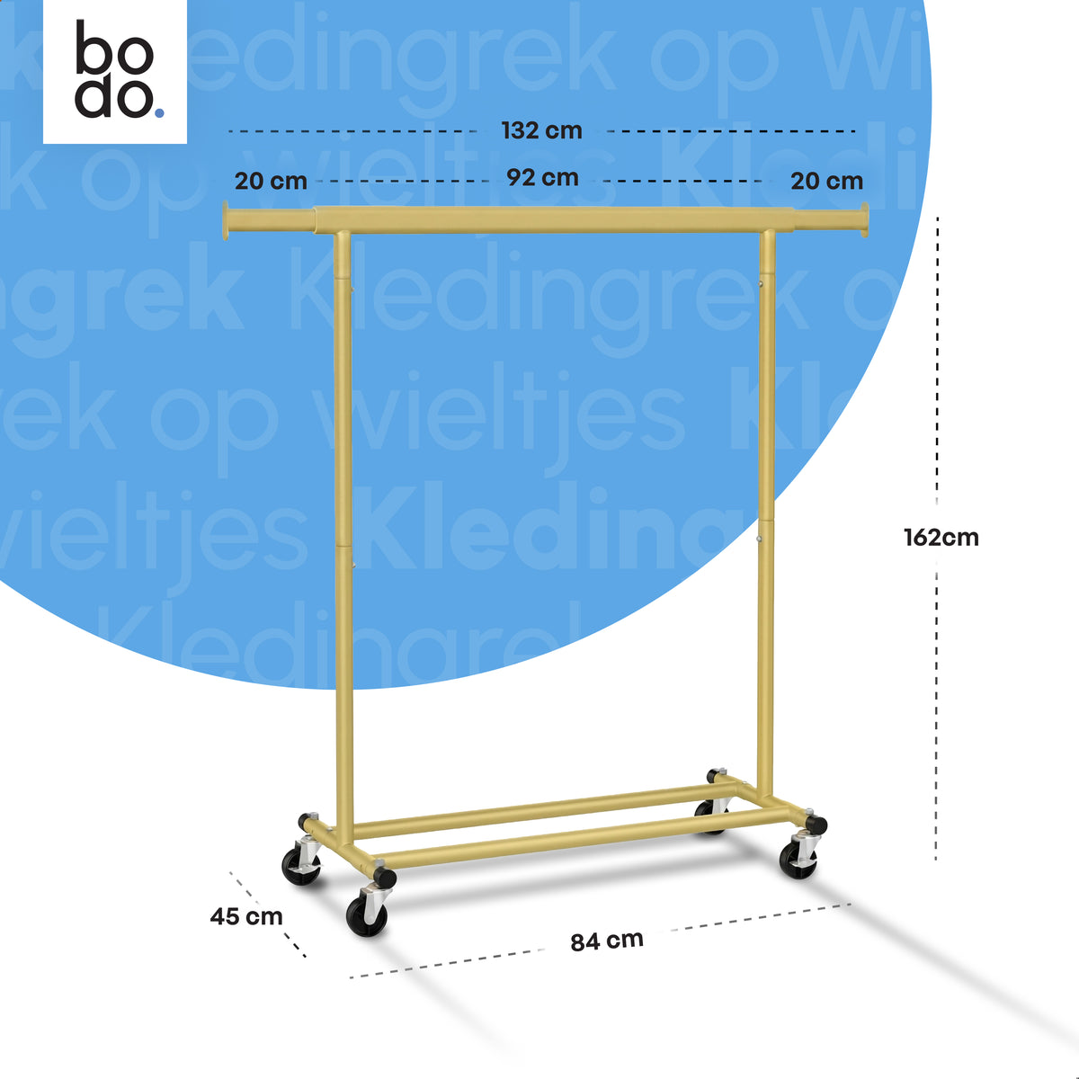 Kledingrek op Wieltjes - Stalen Kledingstang - Opbergruimte - Goud