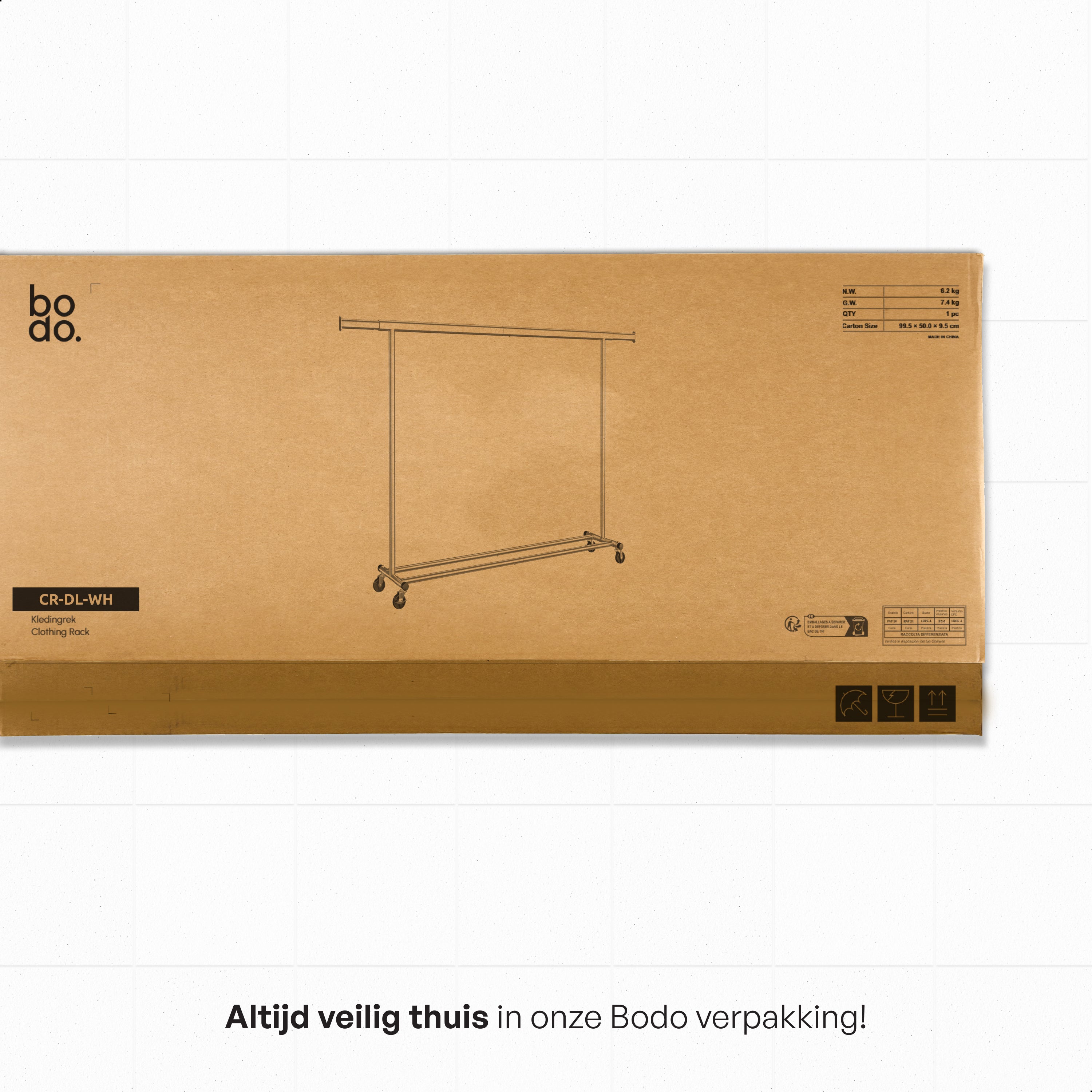 Kledingrek op Wieltjes - Opbergruimte - Extra Brede Kledingstang - Wit
