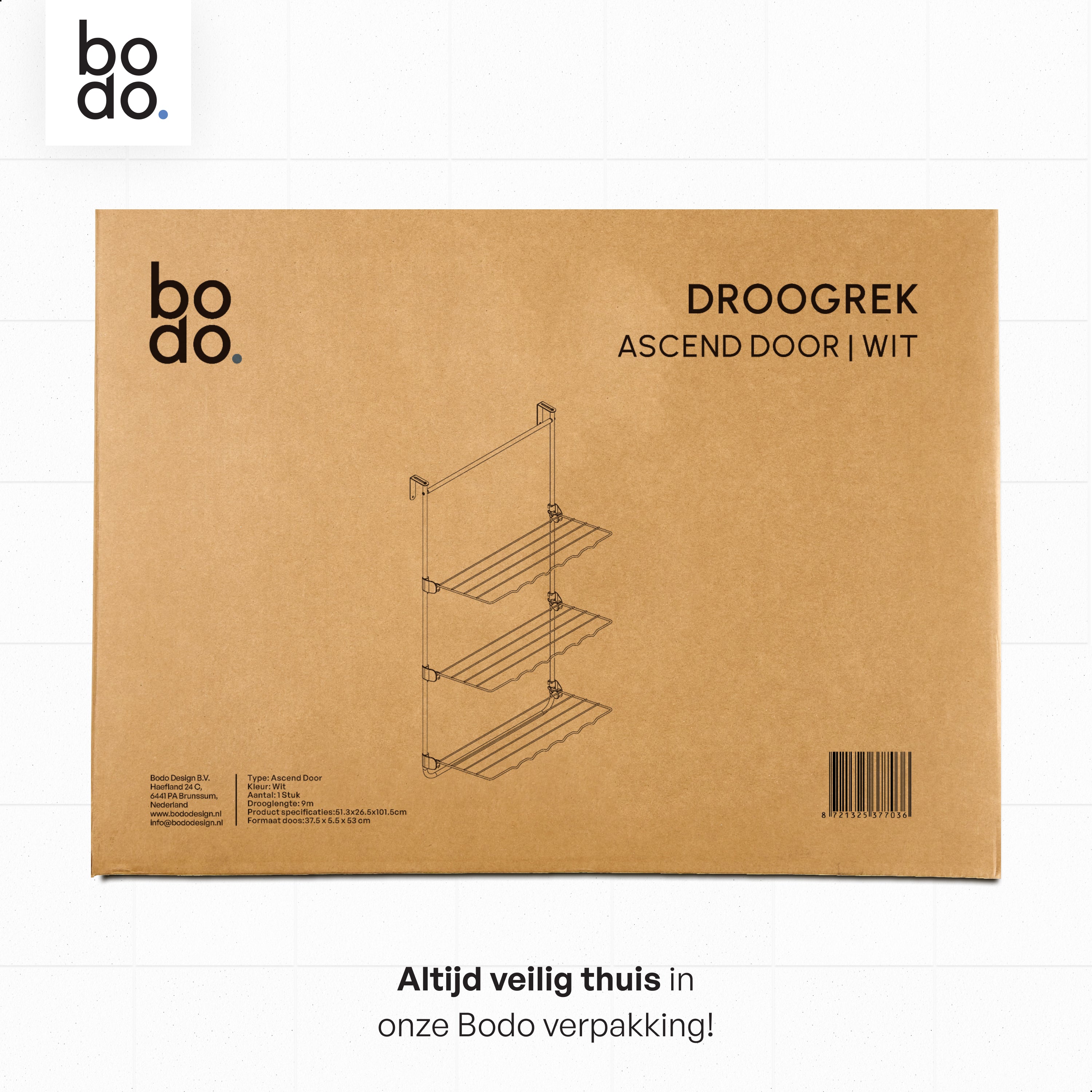 Droogrek Hangend - 10m - Ophangbaar aan Deur of Wand - Wit