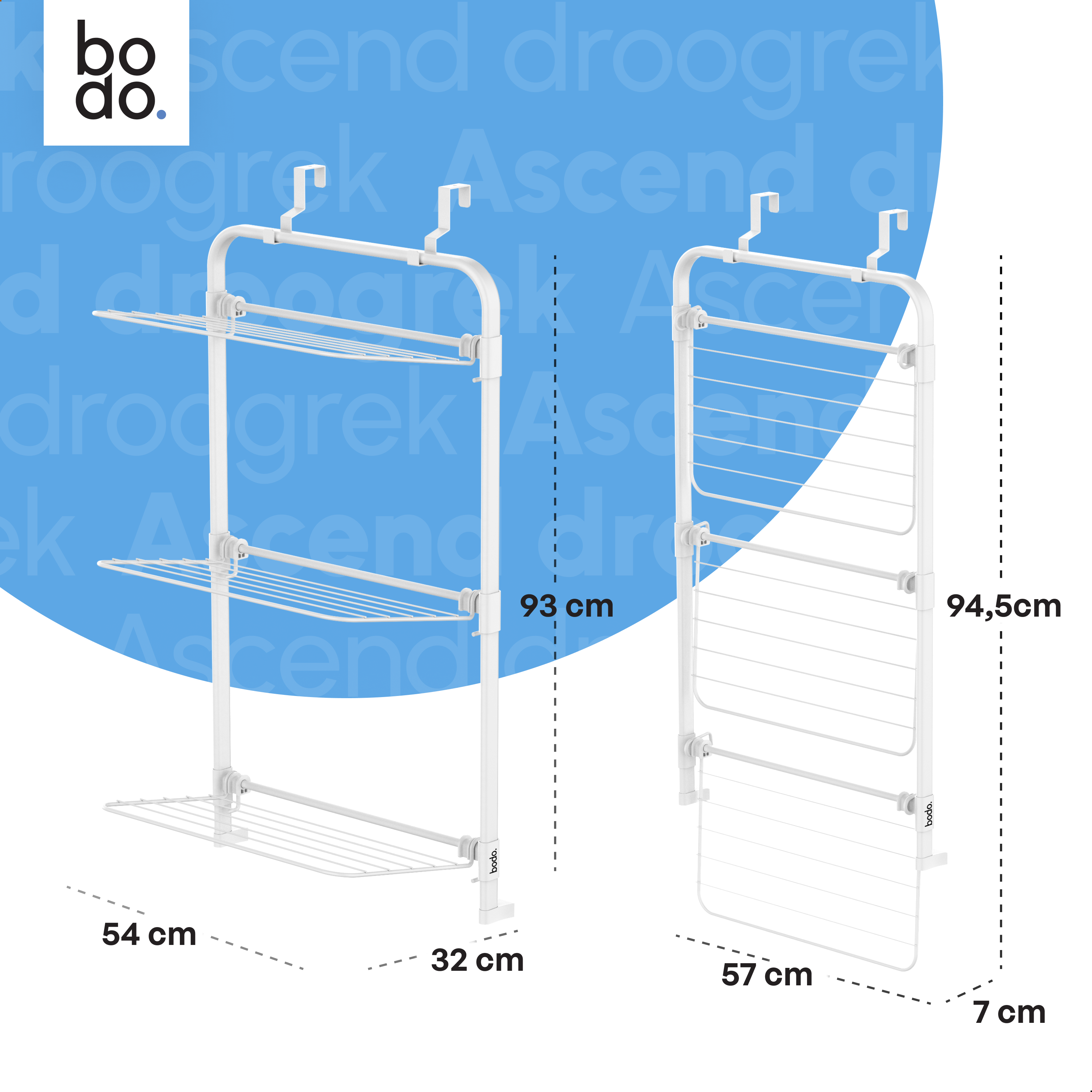 Droogrek Hangend - 10m - Ophangbaar aan Deur of Wand - Wit - Beschadigd/Geretourneerd