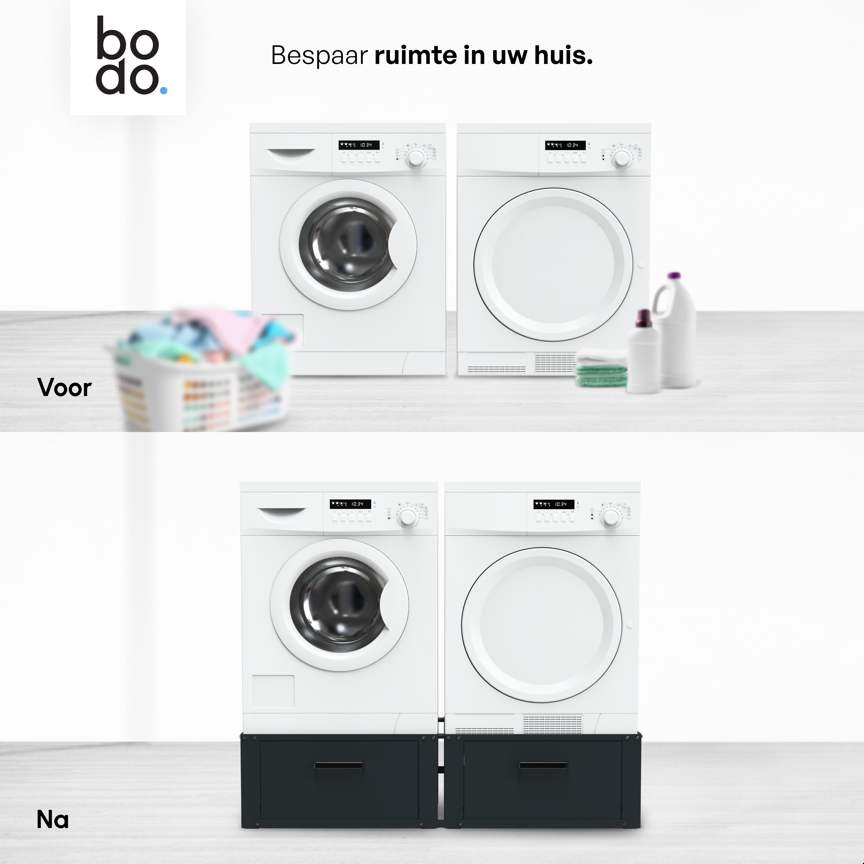 Wasmachine Verhoger - Dubbele Verhoger Met Opberglade - Zwart