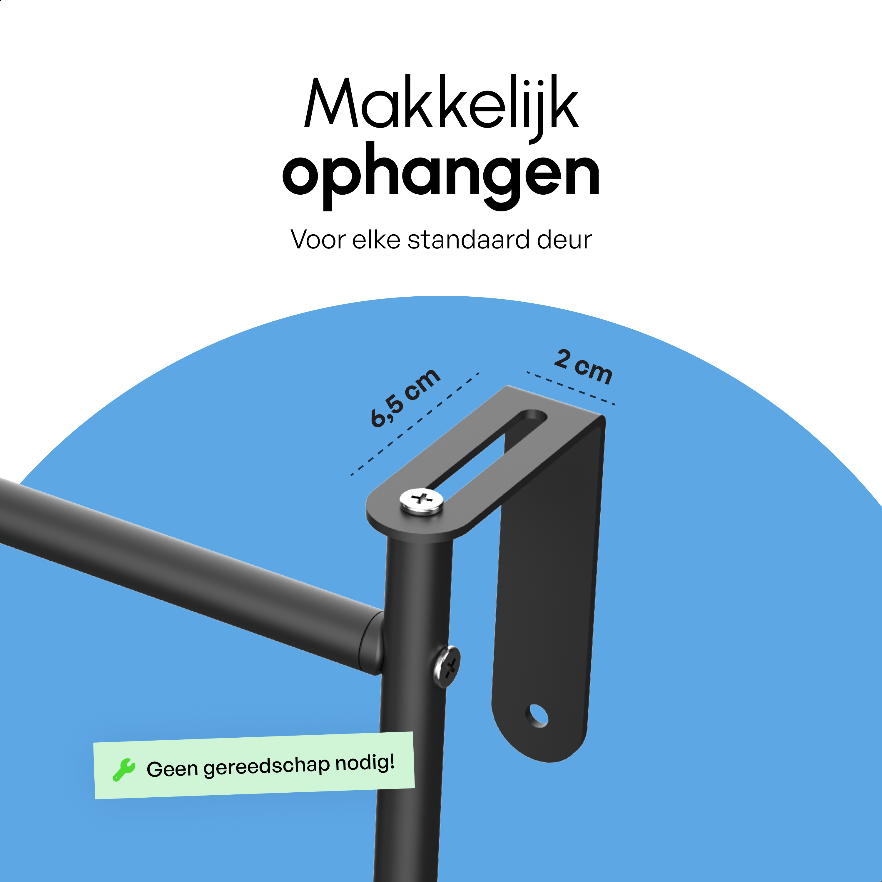 Droogrek Hangend - 10m - Ophangbaar aan Deur of Wand - Zwart
