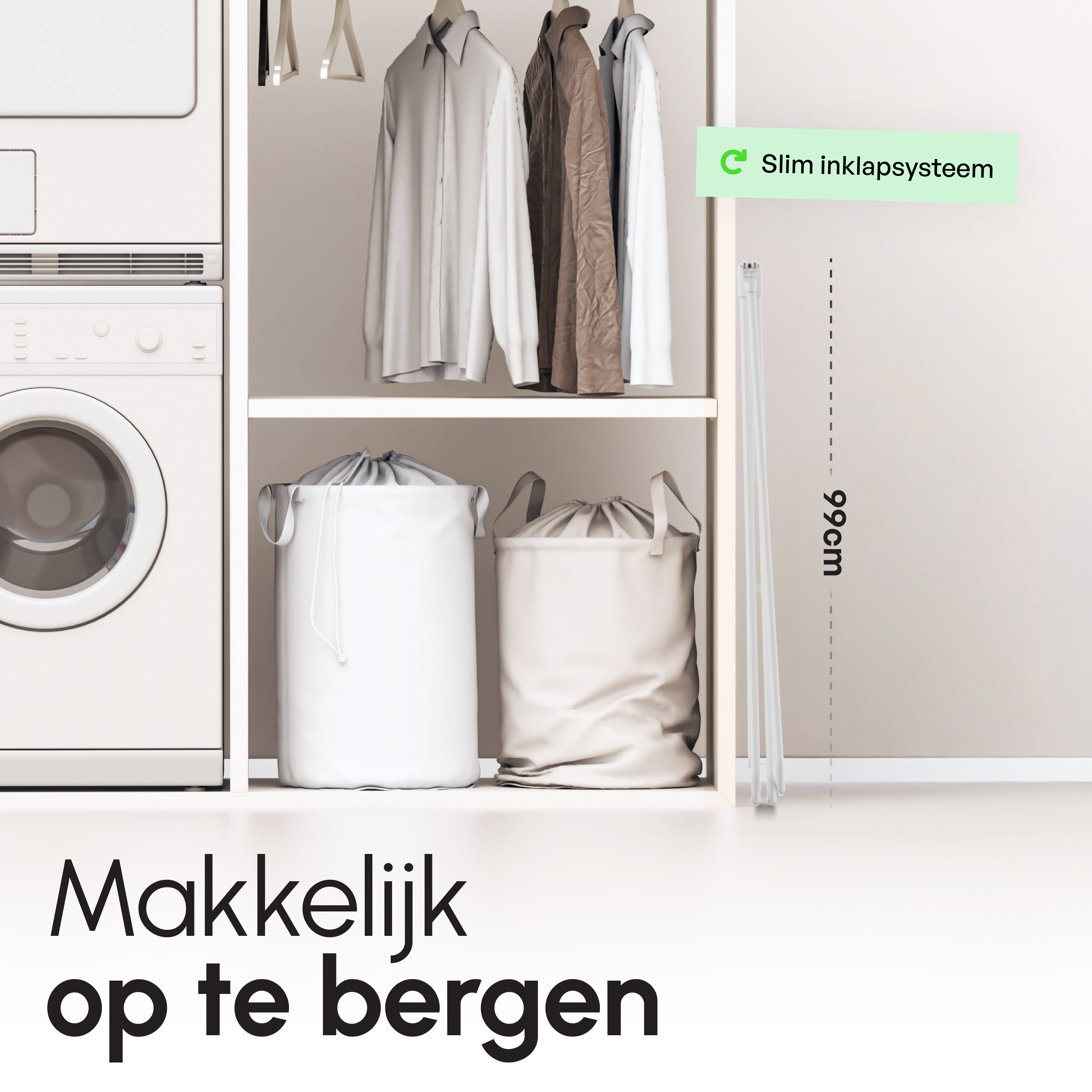 Wasrek - Droogrek Inklapbaar - 28 meter drooglengte - Wit