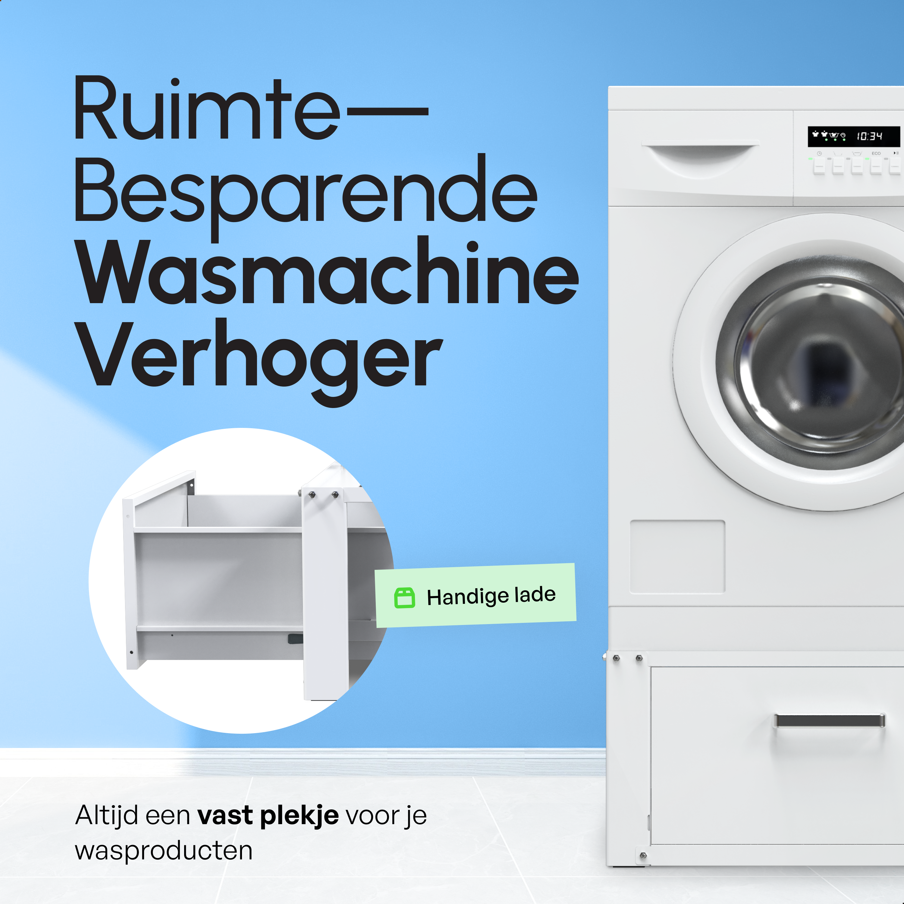 Wasmachine Verhoger Met Opberglade - Wit - Beschadigd/Geretourneerd