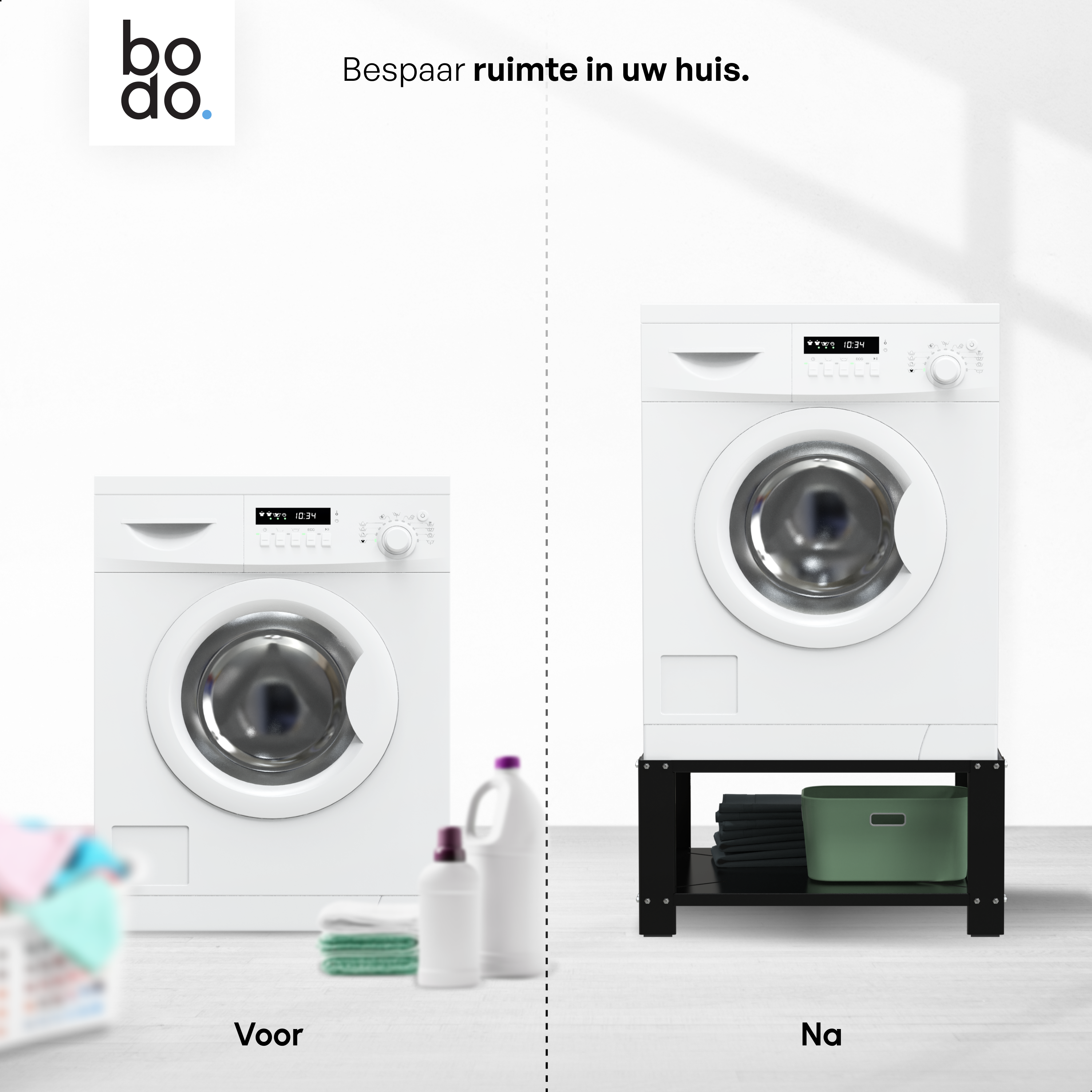Wasmachine Verhoger met Legplank - Zwart