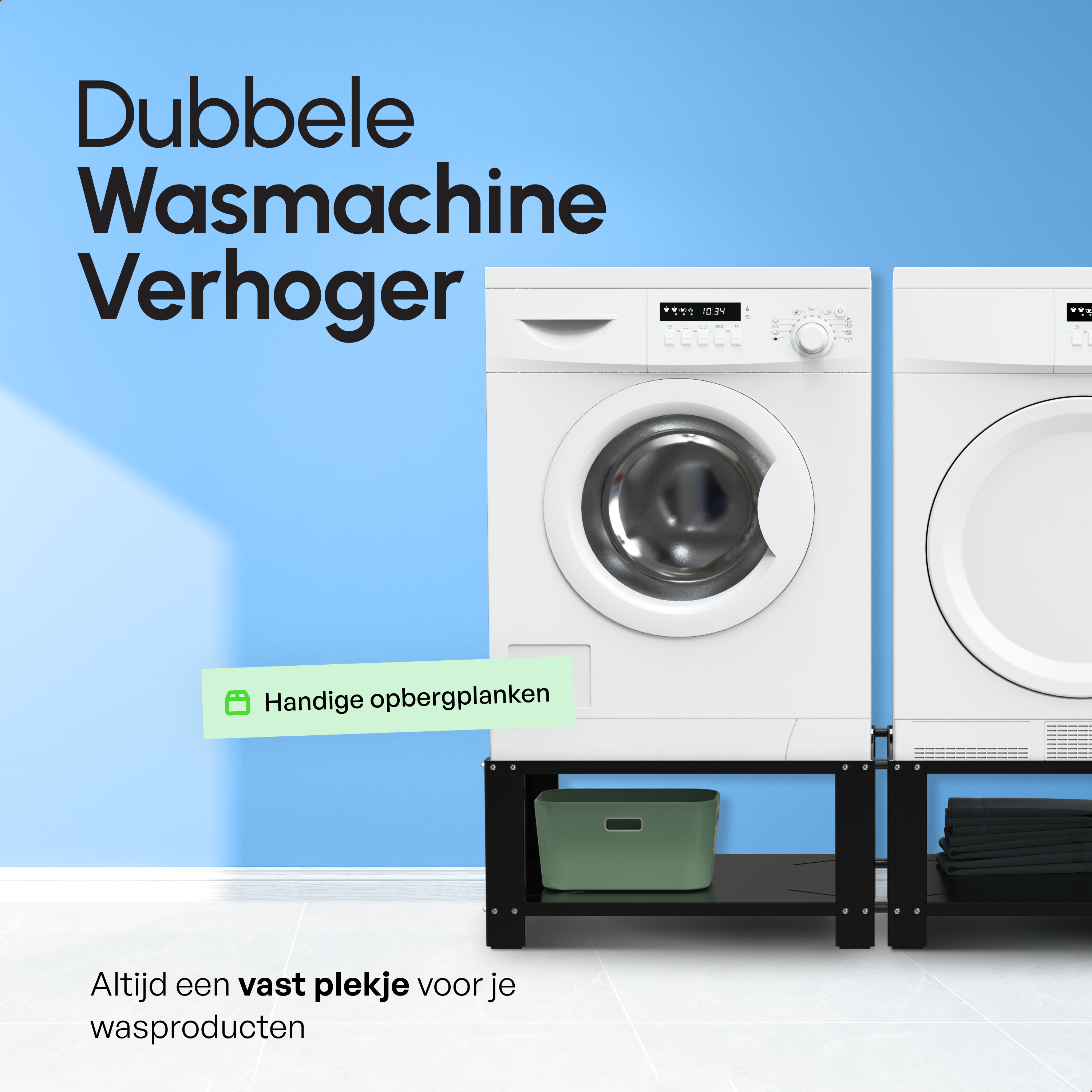 Wasmachine Verhoger - Dubbele Verhoger Met Legplank - Zwart