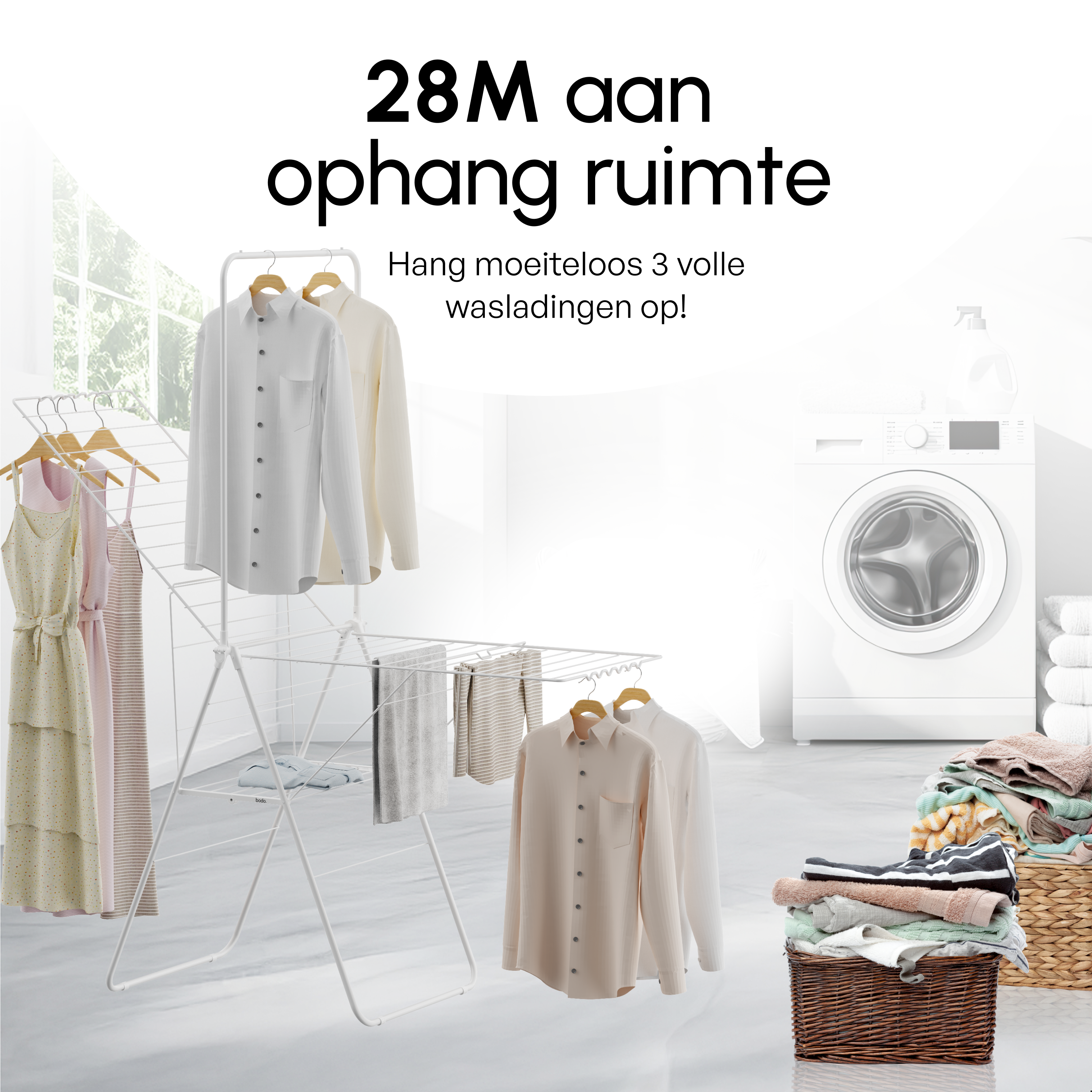 Wasrek - Droogrek Inklapbaar - 28 meter drooglengte - Wit