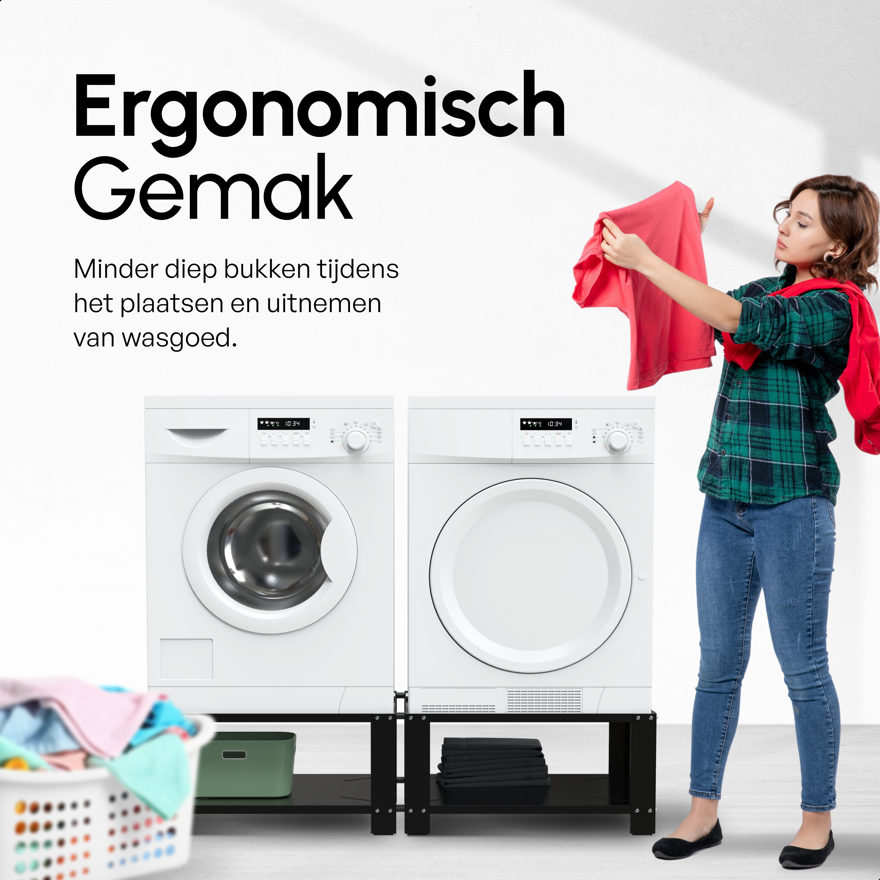 Wasmachine Verhoger - Dubbele Verhoger Met Legplank - Zwart