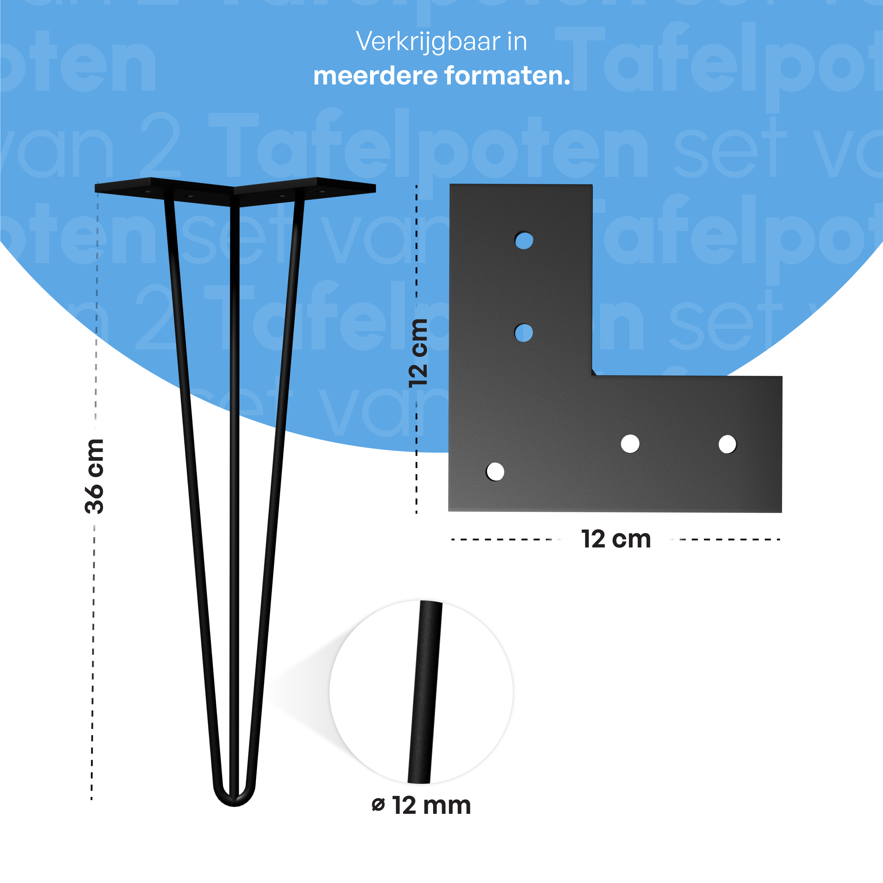 Industriële Hairpin tafelpoten set 4 stuks - 36 cm - Zwart