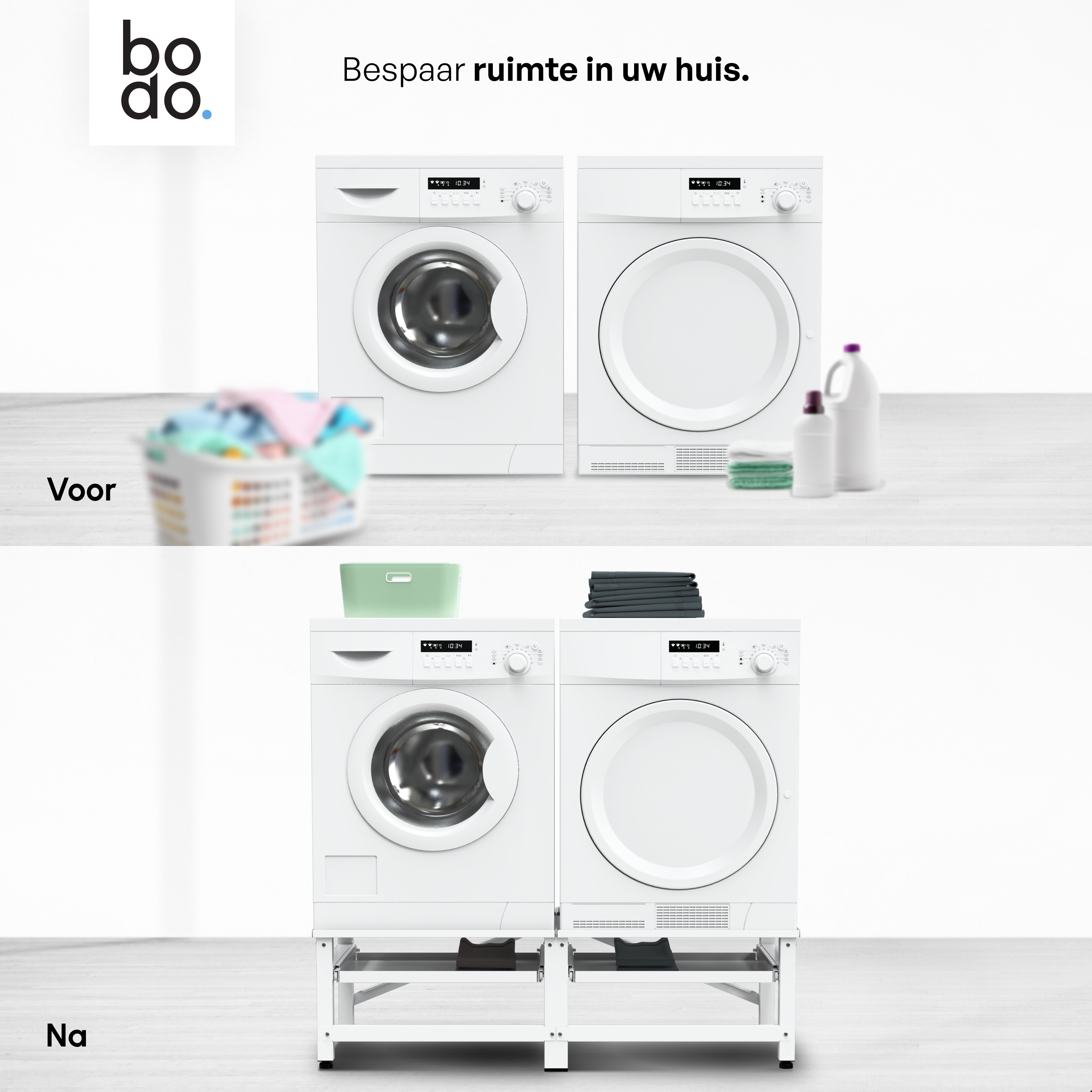 Wasmachine Verhoger - Dubbele Verhoger Met Uitschuifbare plank - Wit