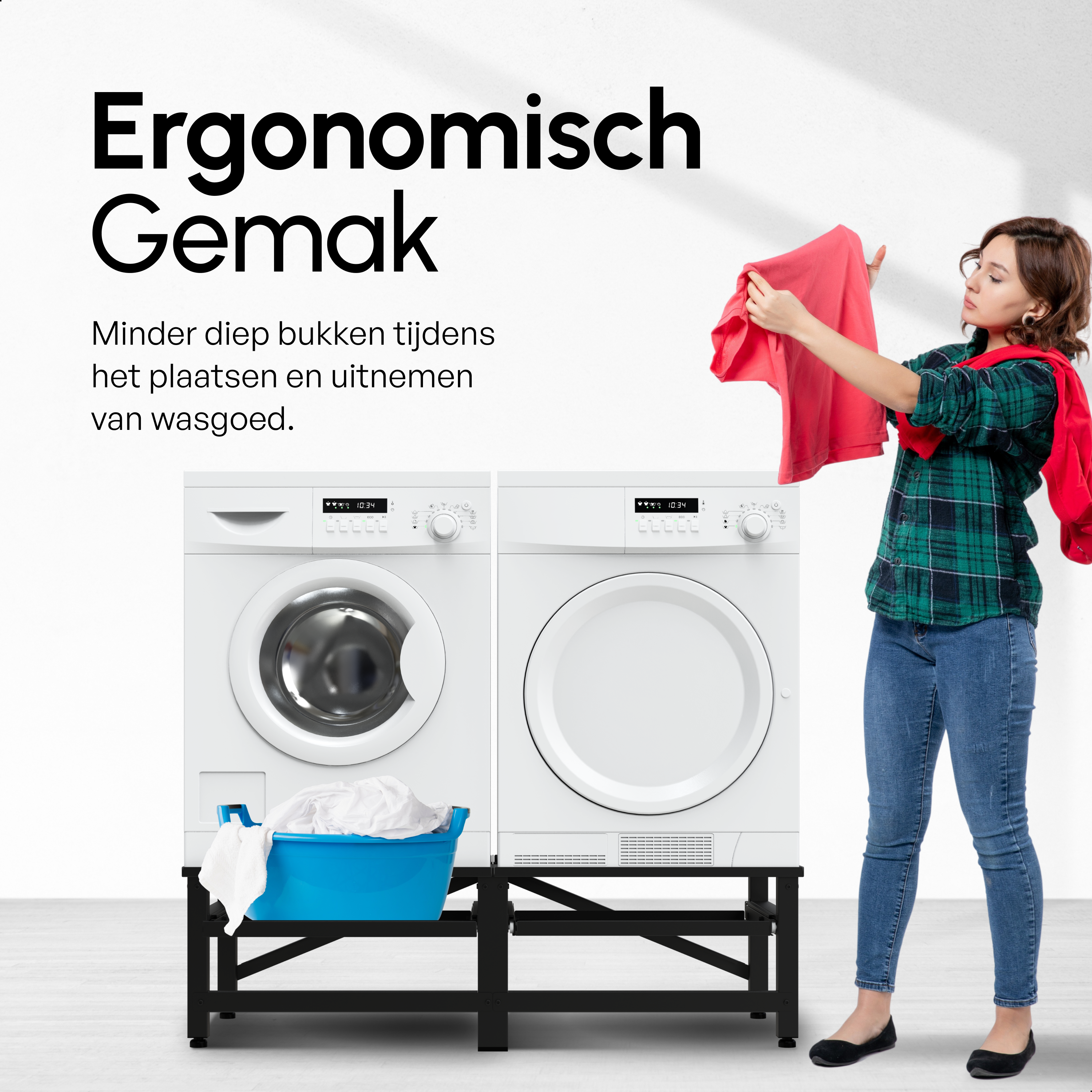 Wasmachine Verhoger - Dubbele Verhoger Met Uitschuifbare plank - Zwart