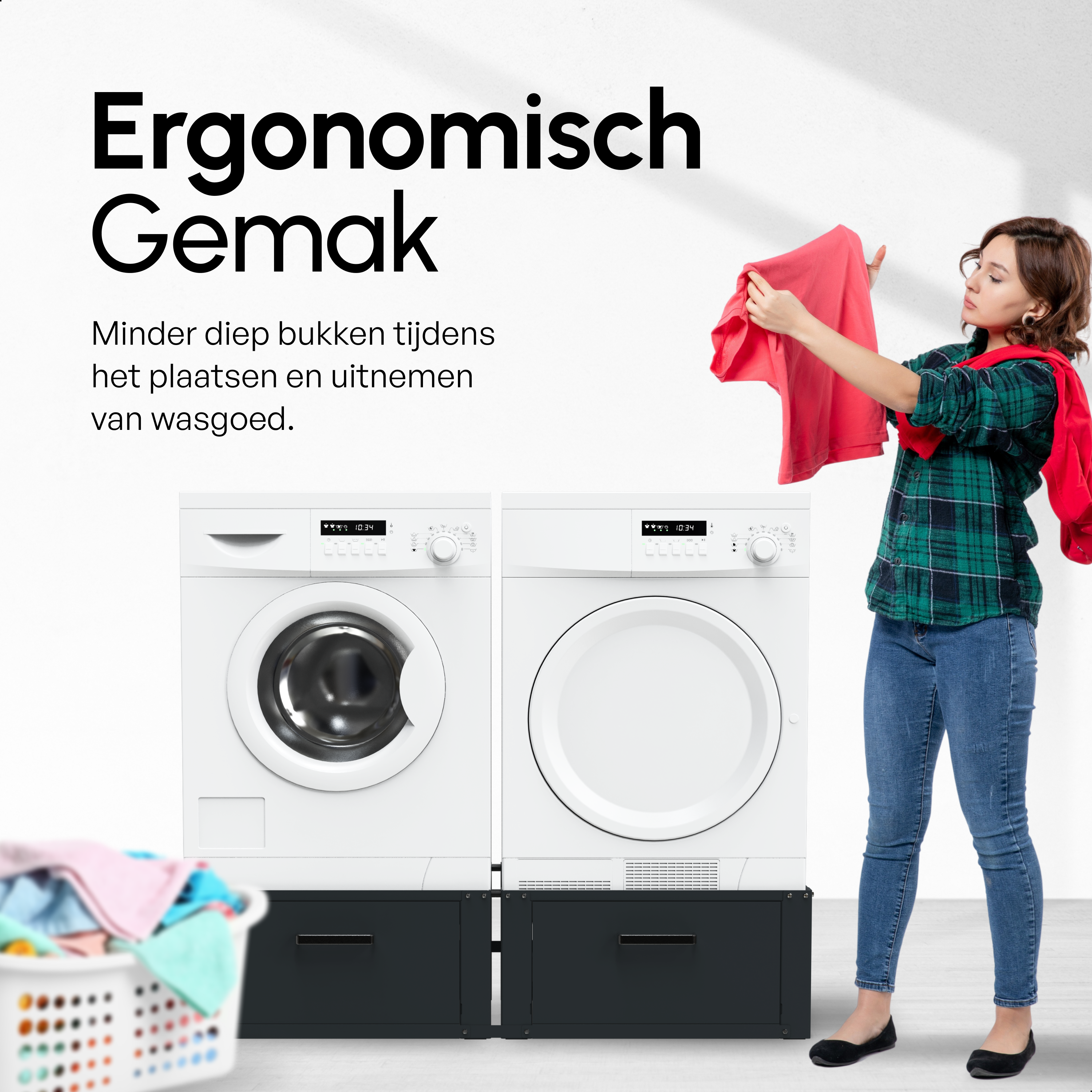 Wasmachine Verhoger - Dubbele Verhoger Met Opberglade - Zwart