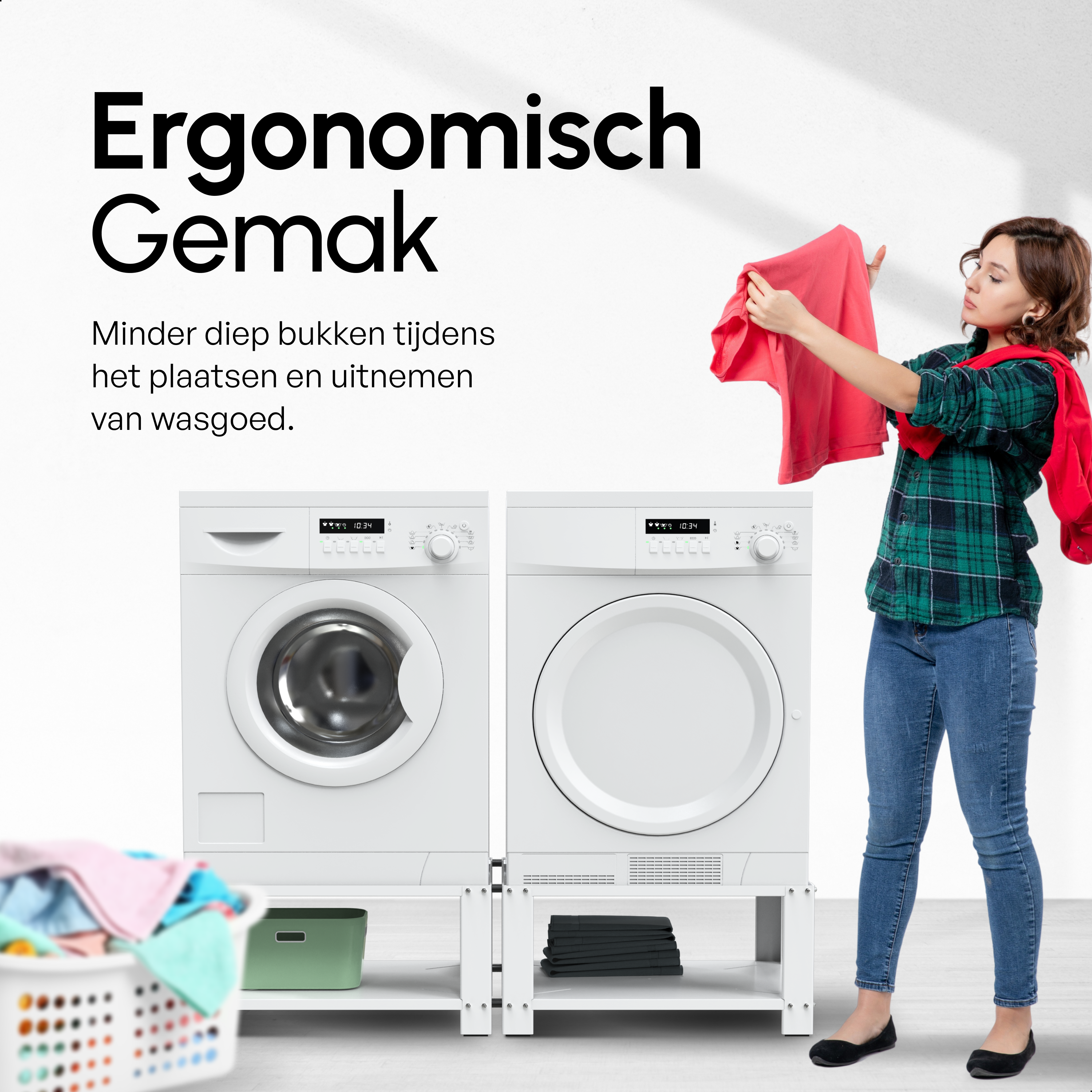 Wasmachine Verhoger - Dubbele Verhoger Met Legplank - Wit