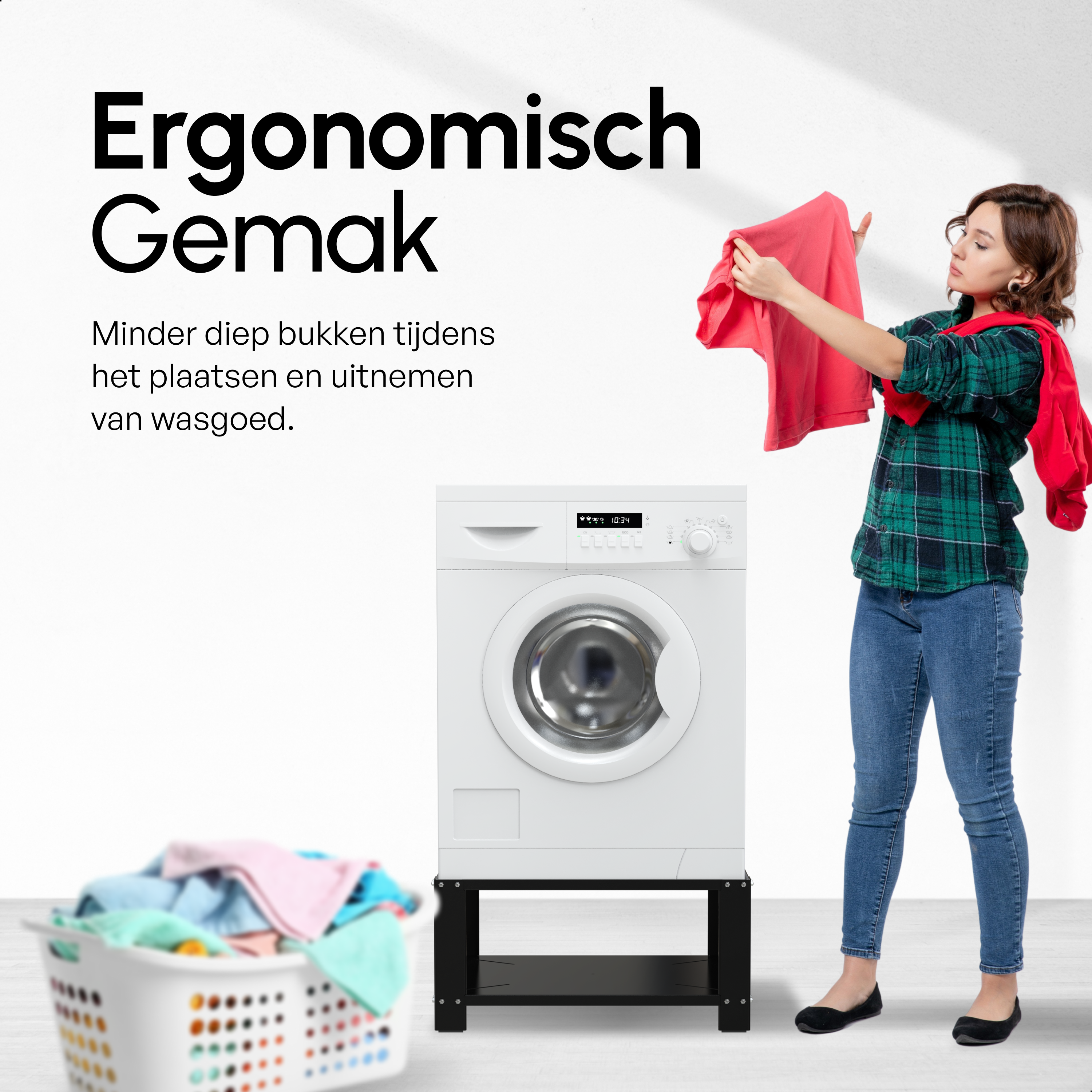 Wasmachine Verhoger met Legplank - Zwart