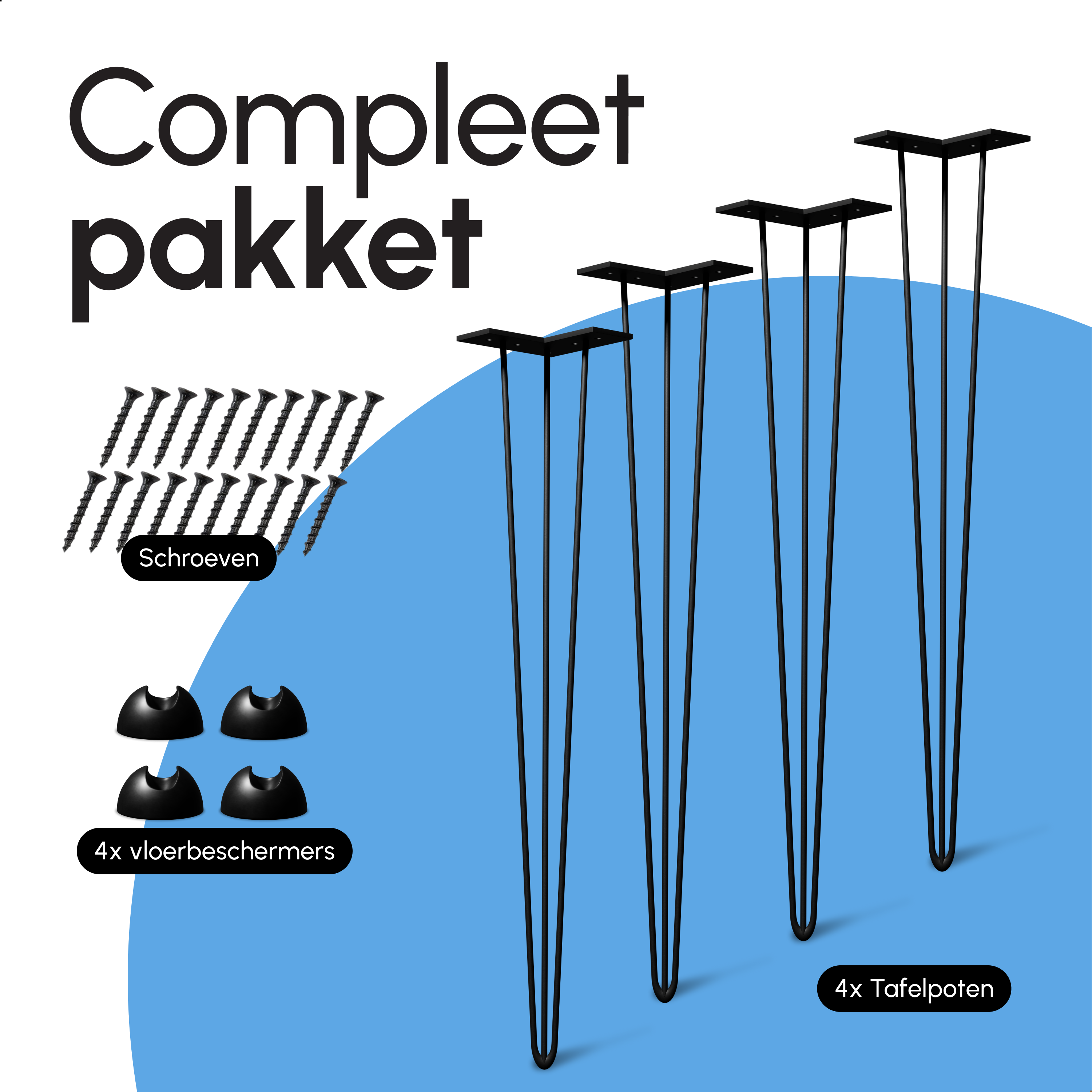 Industriële Hairpin tafelpoten set 4 stuks - 86 cm - Zwart