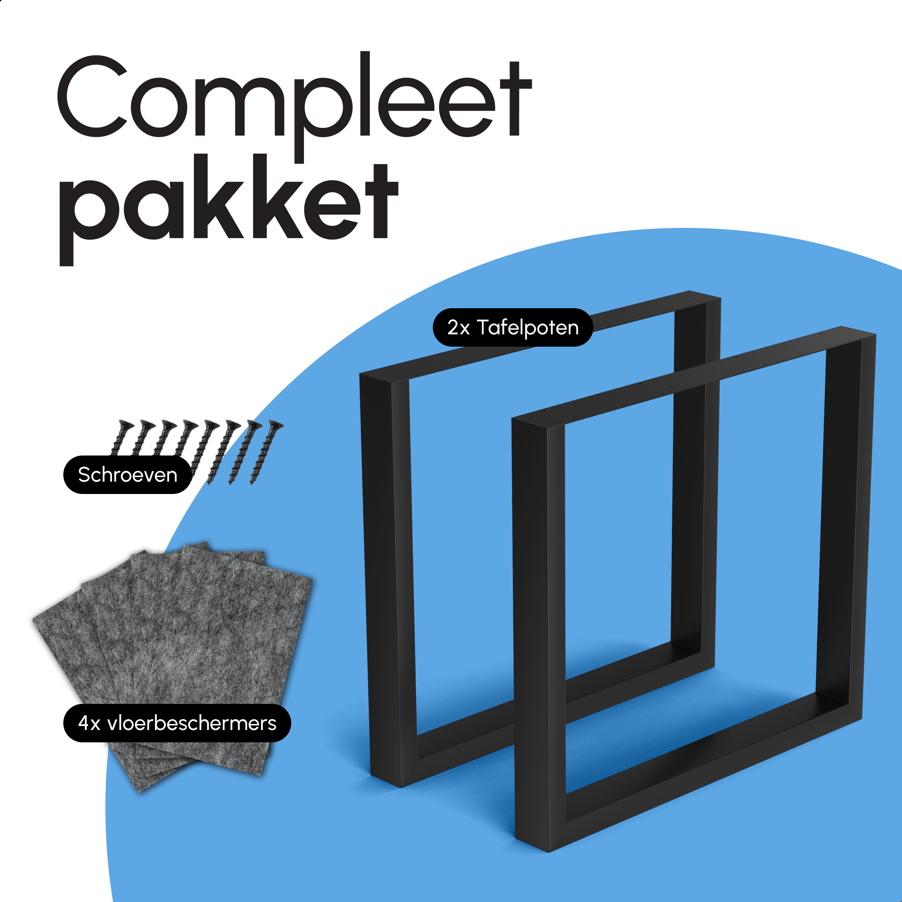 Stalen Onderstel Tafel - Tafelpoten - Set van 2 - U bankpoot 80x72 cm - Mat Zwart