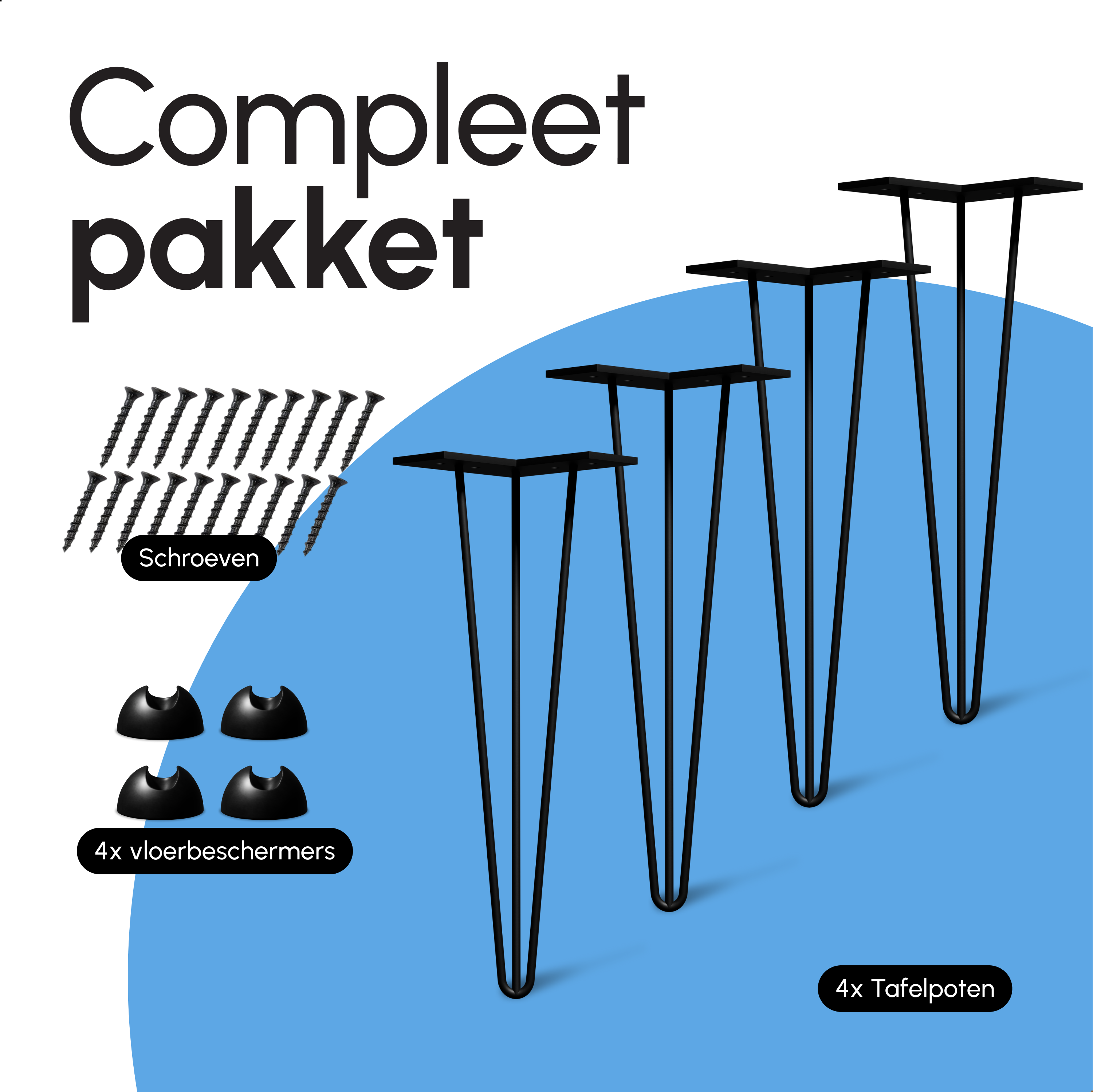 Industriële Hairpin tafelpoten set 4 stuks - 36 cm - Zwart
