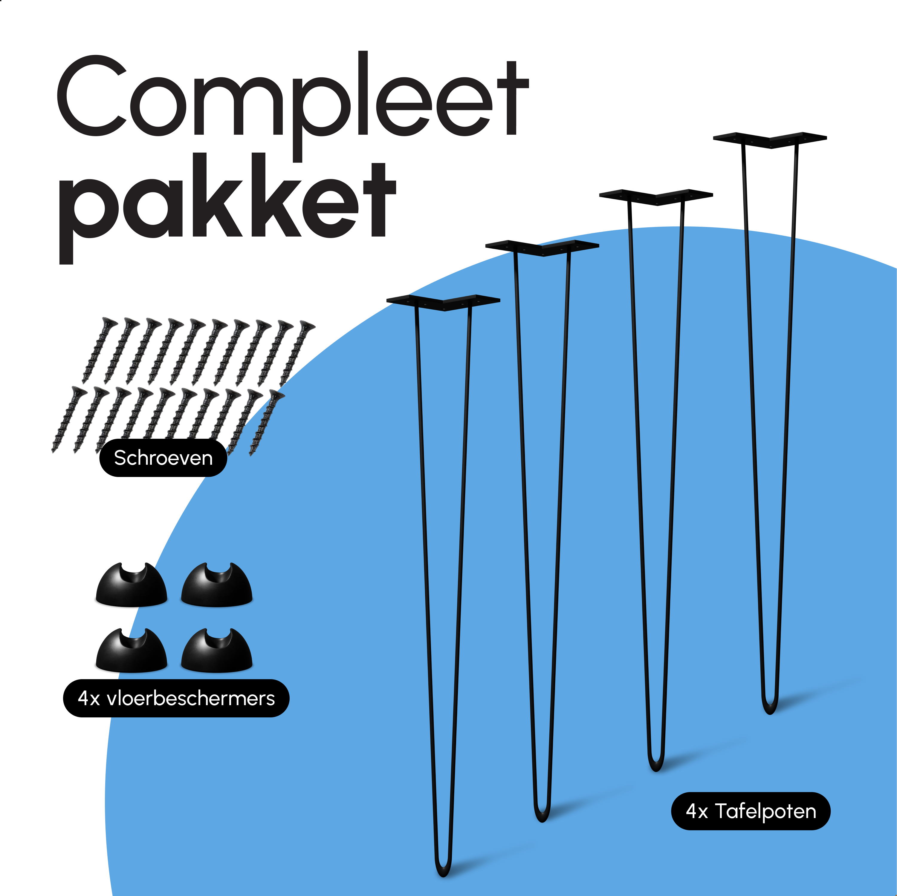 Industriële Hairpin tafelpoten set 4 stuks - 86 cm - Zwart