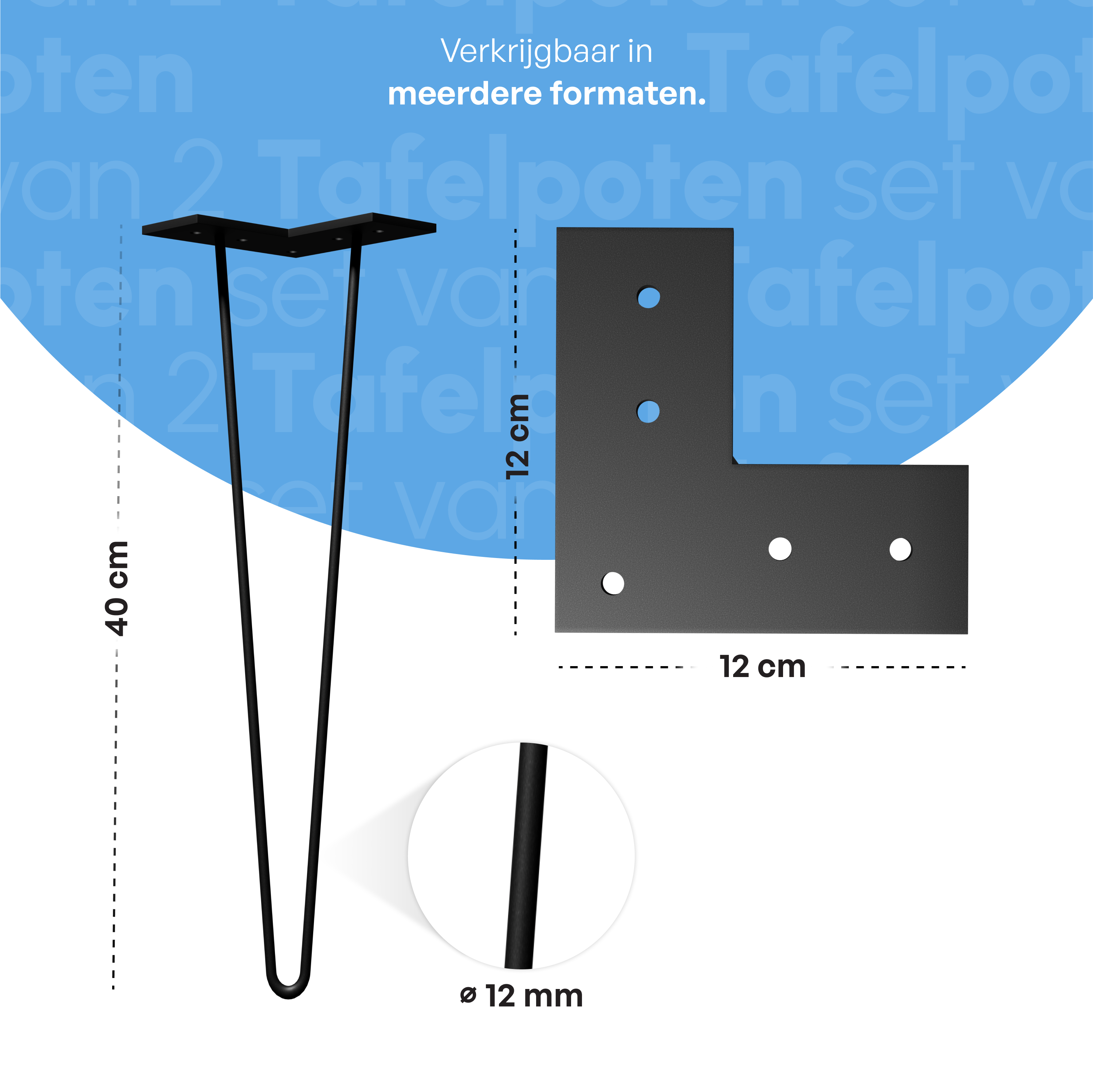 Industriële Hairpin tafelpoten set 4 stuks - 40 cm - Zwart
