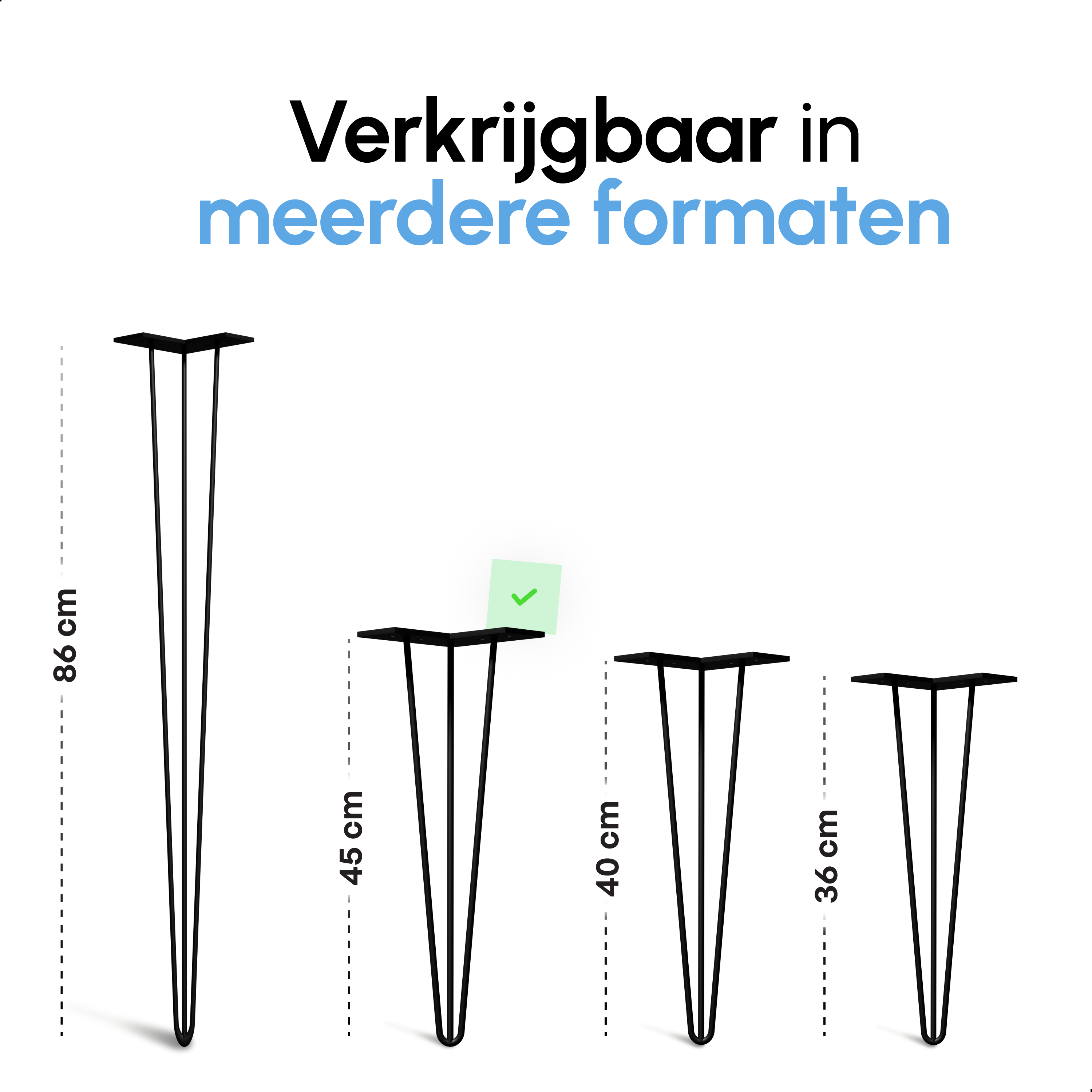 Industriële Hairpin tafelpoten set 4 stuks - 45 cm - Zwart