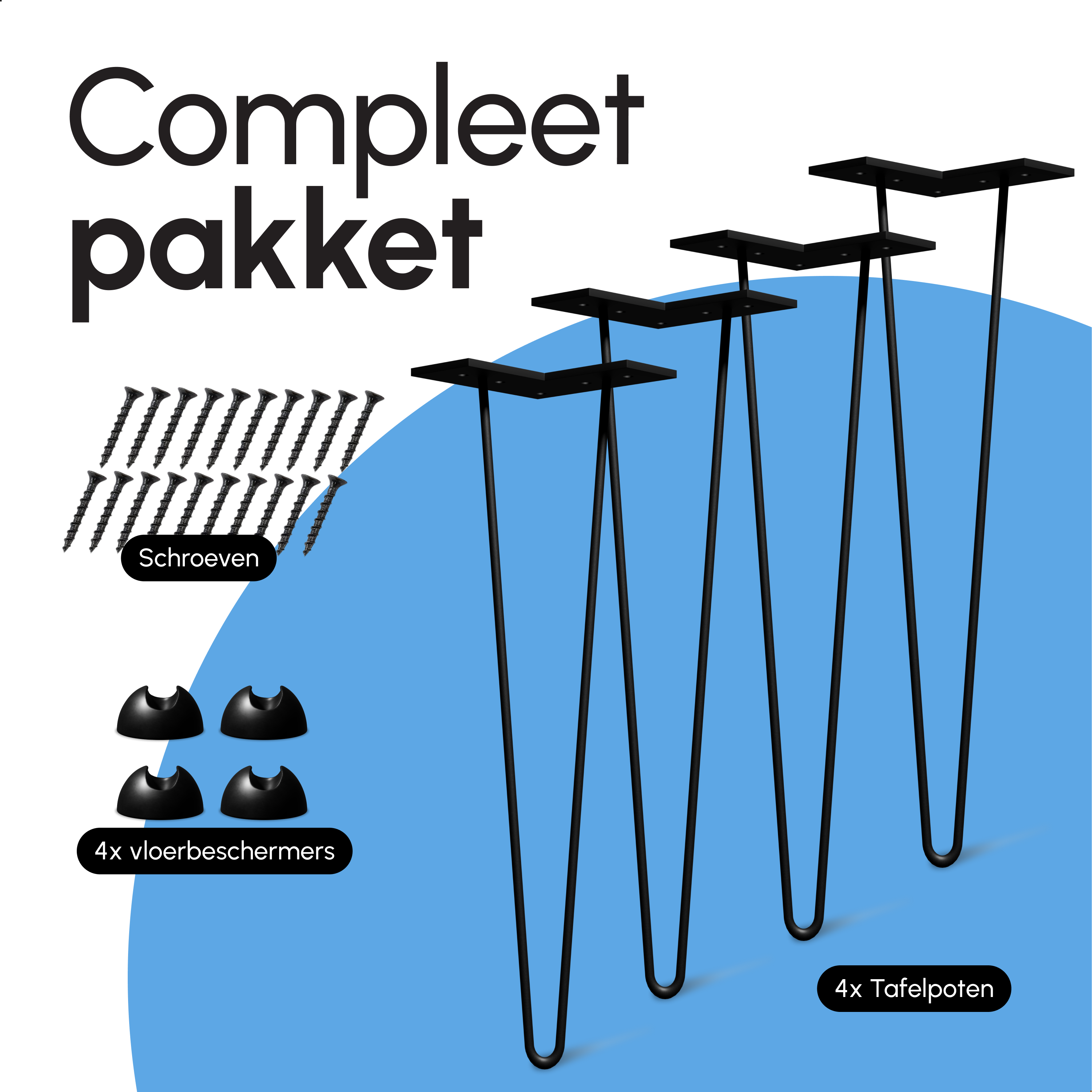 Industriële Hairpin tafelpoten set 4 stuks - 45 cm - Zwart