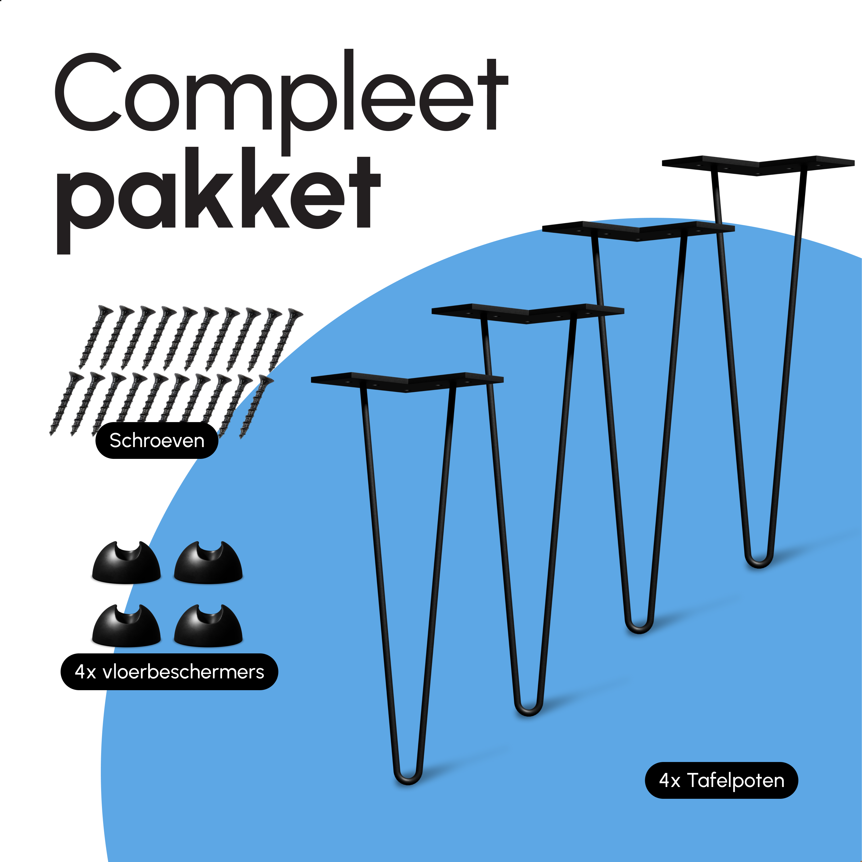 Industriële Hairpin tafelpoten set 4 stuks - 36 cm - Zwart