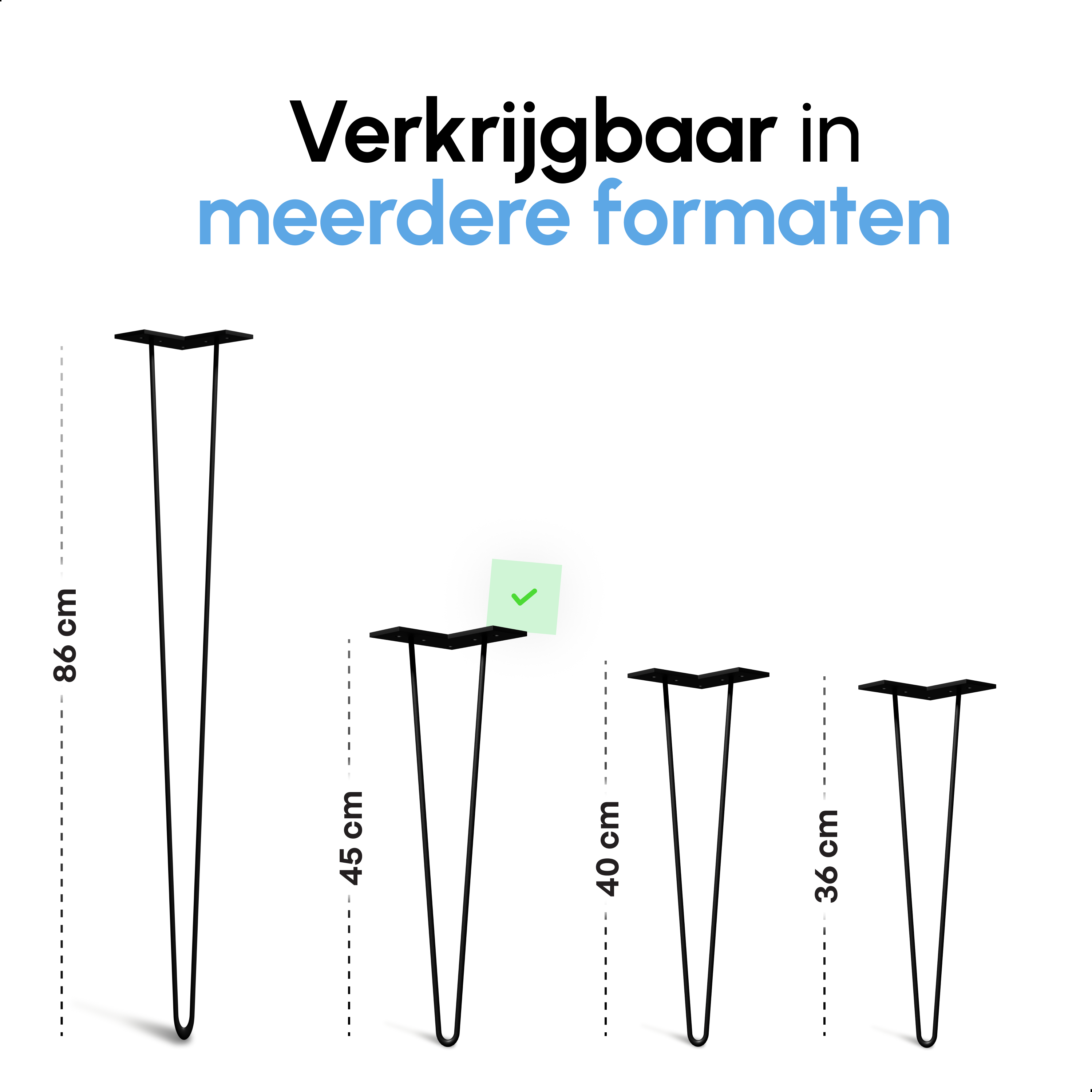 Industriële Hairpin tafelpoten set 4 stuks - 45 cm - Zwart