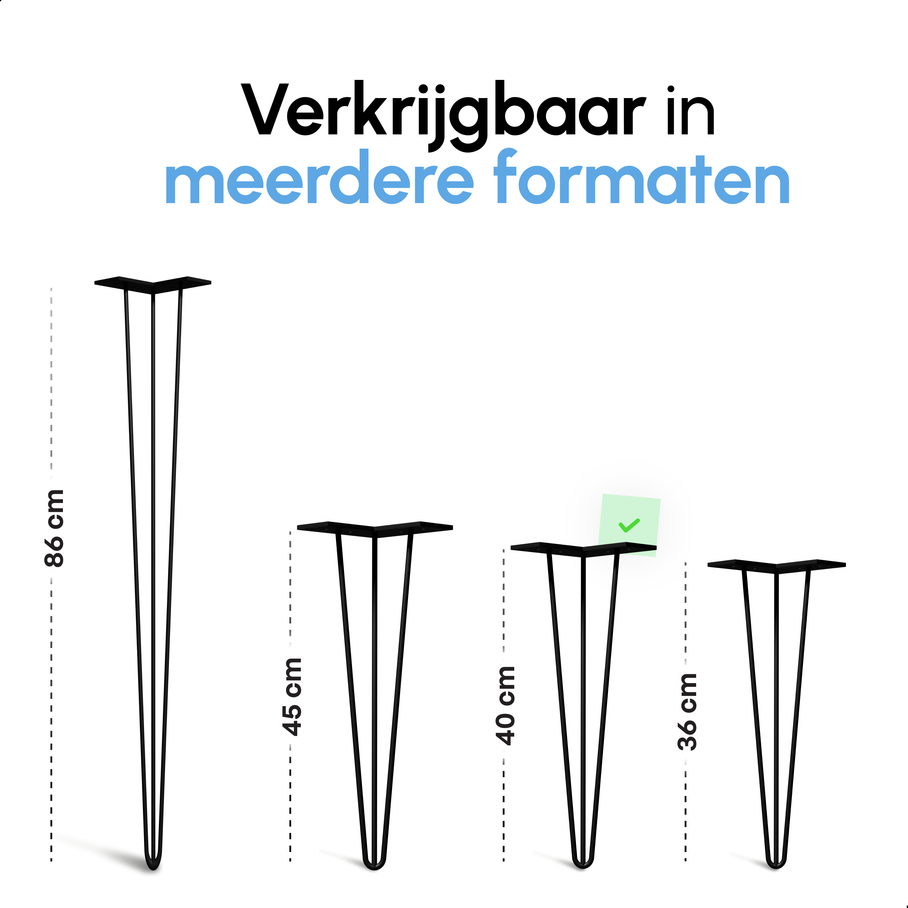 Industriële Hairpin tafelpoten set 4 stuks - 40 cm - Zwart