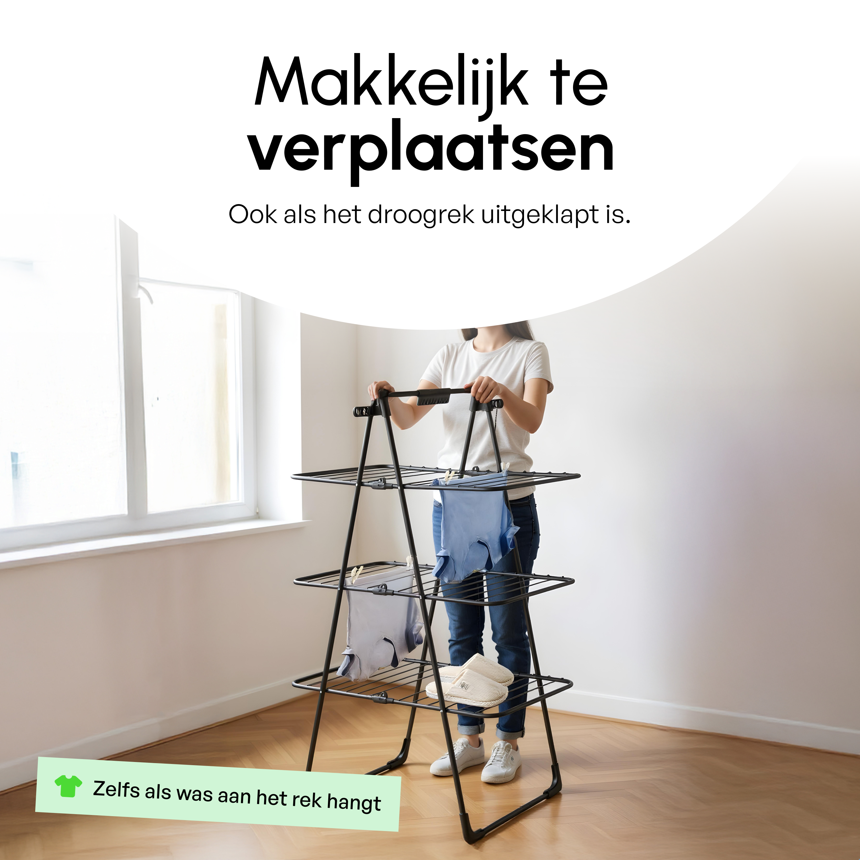 Inklapbare Droogtoren - Staand Wasrek met 3 Niveaus - Zwart